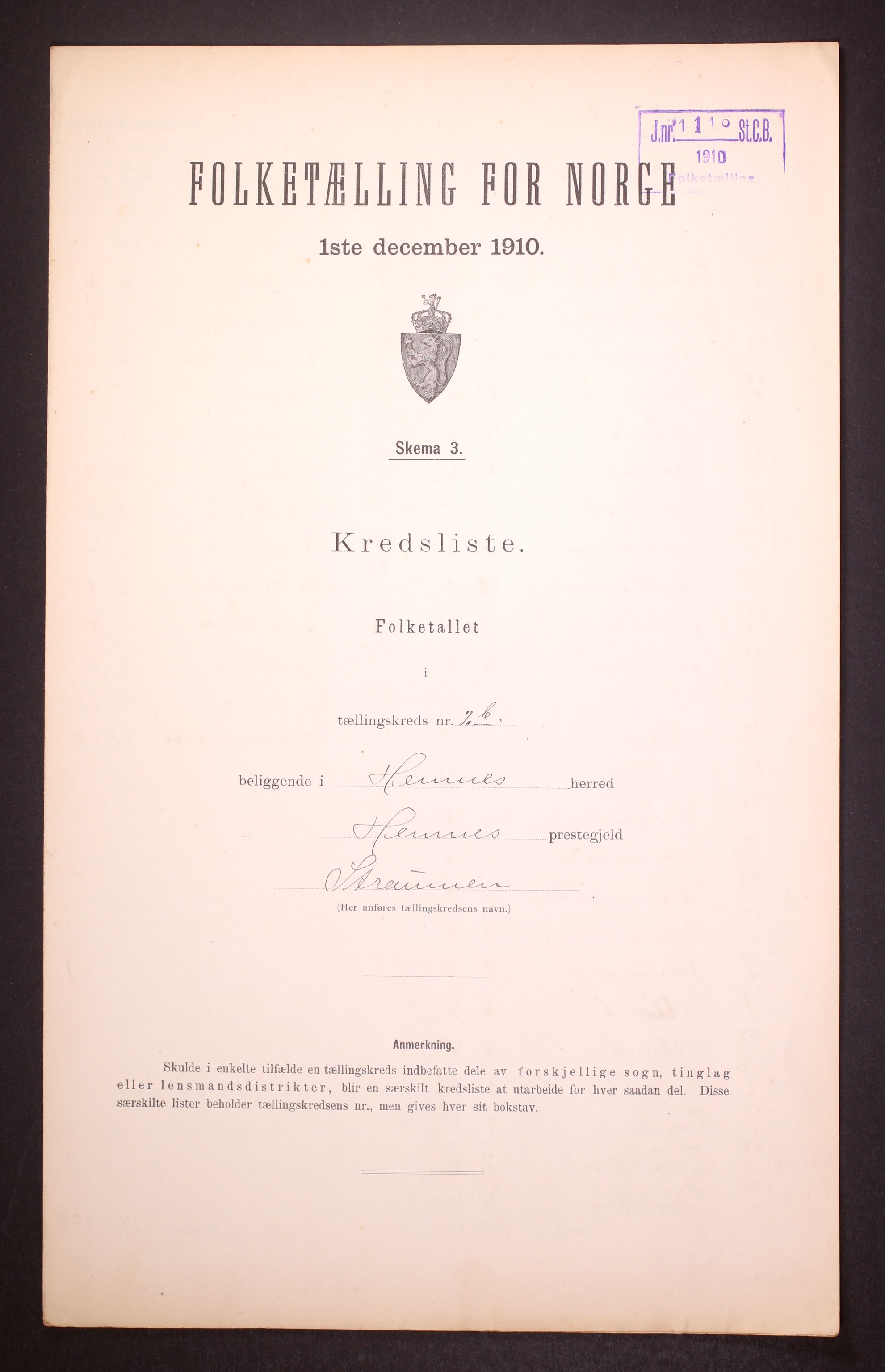 RA, 1910 census for Hemnes, 1910, p. 16