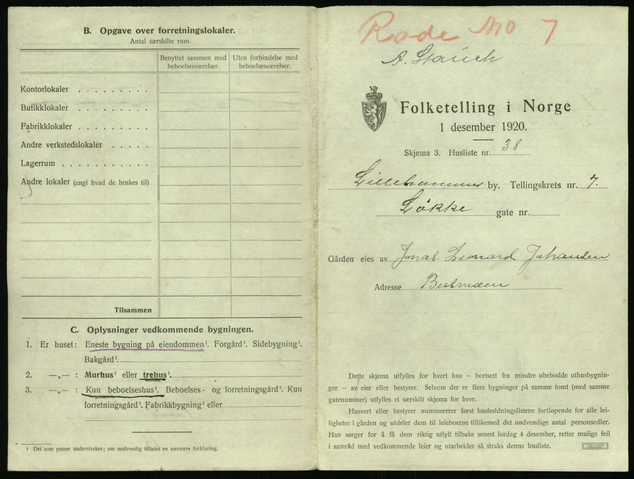 SAH, 1920 census for Lillehammer, 1920, p. 838