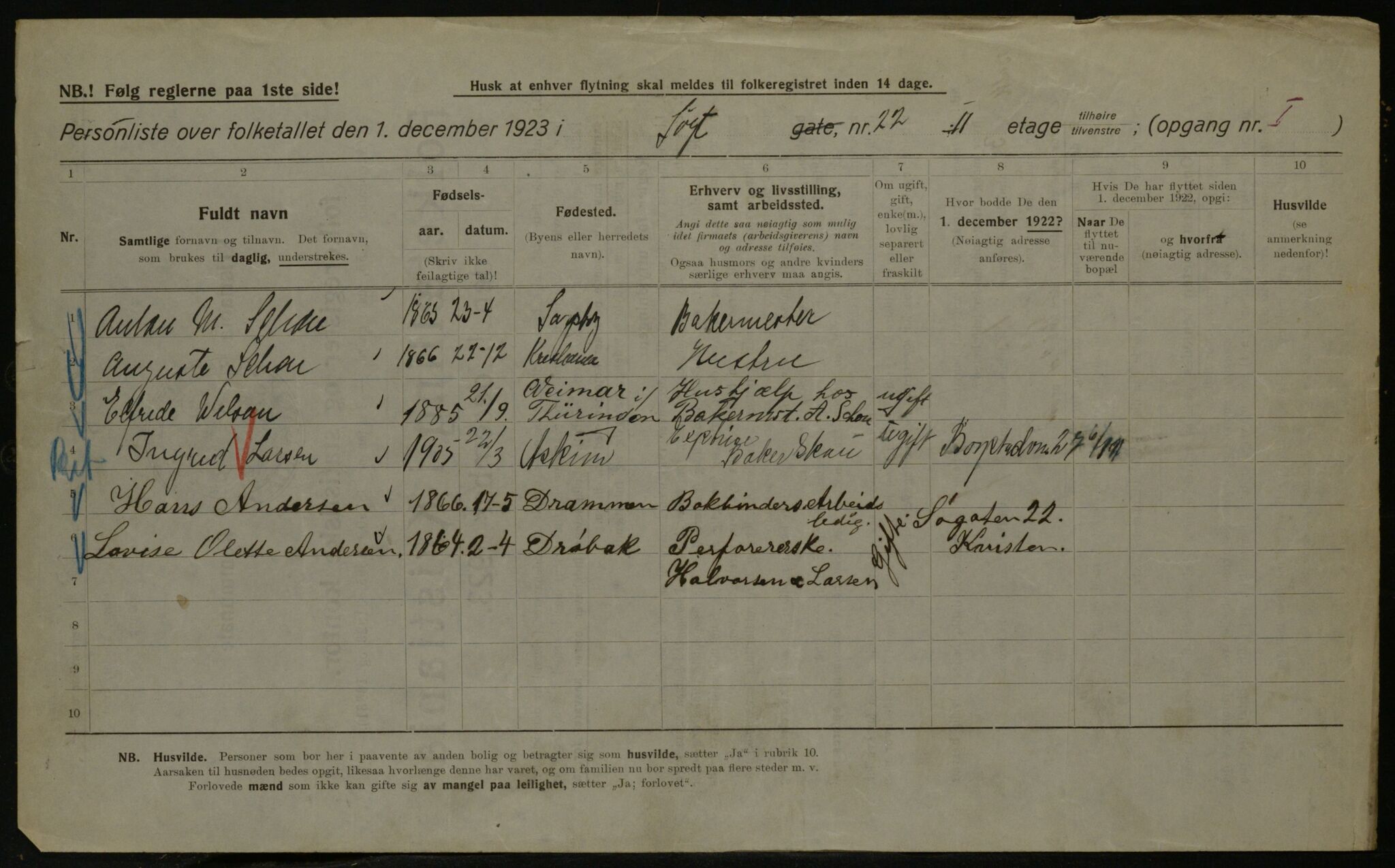 OBA, Municipal Census 1923 for Kristiania, 1923, p. 105544