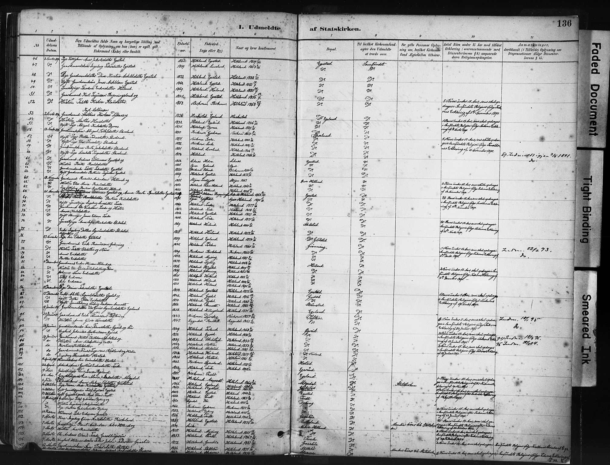 Helleland sokneprestkontor, SAST/A-101810: Parish register (official) no. A 8, 1887-1907, p. 136