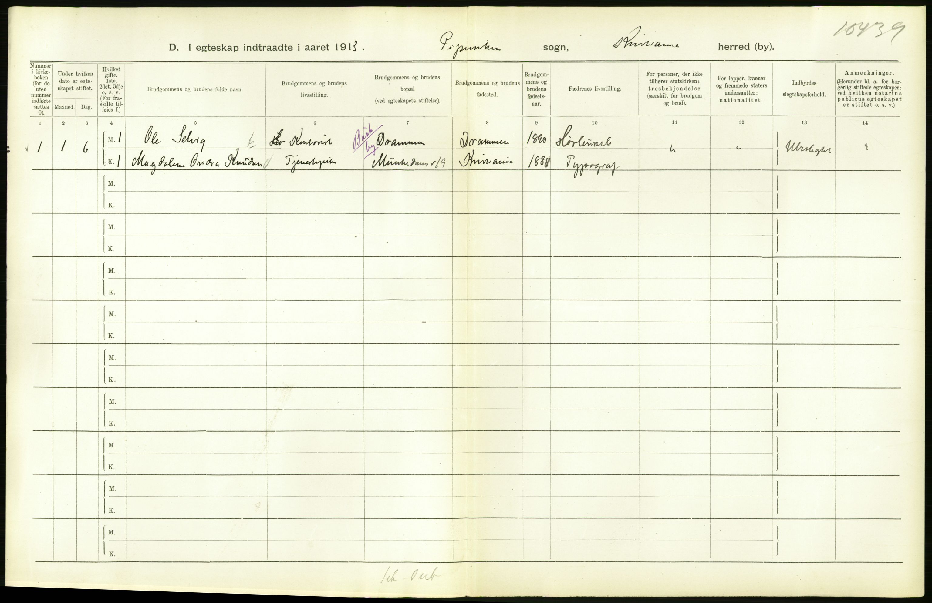 Statistisk sentralbyrå, Sosiodemografiske emner, Befolkning, RA/S-2228/D/Df/Dfb/Dfbc/L0008: Kristiania: Gifte., 1913, p. 168