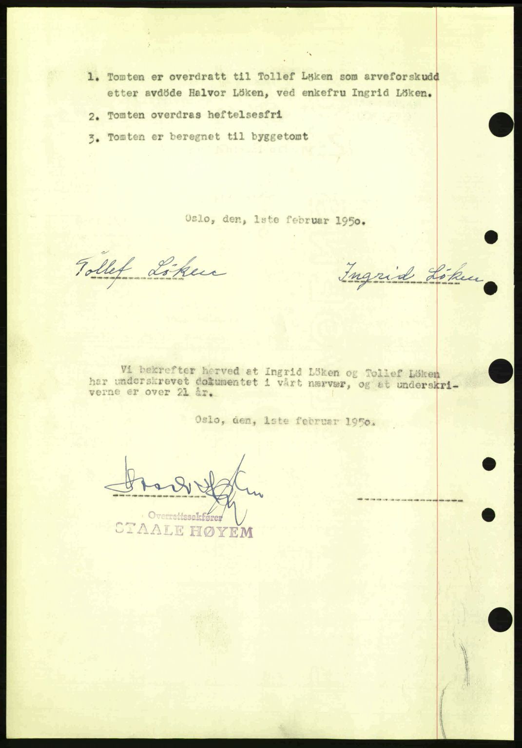 Oslo byskriverembete, AV/SAO-A-10227/G/Gb/Gbd/Gbda/L0017: Mortgage book no. A215, 1949-1950, Diary no: : 1296/1950