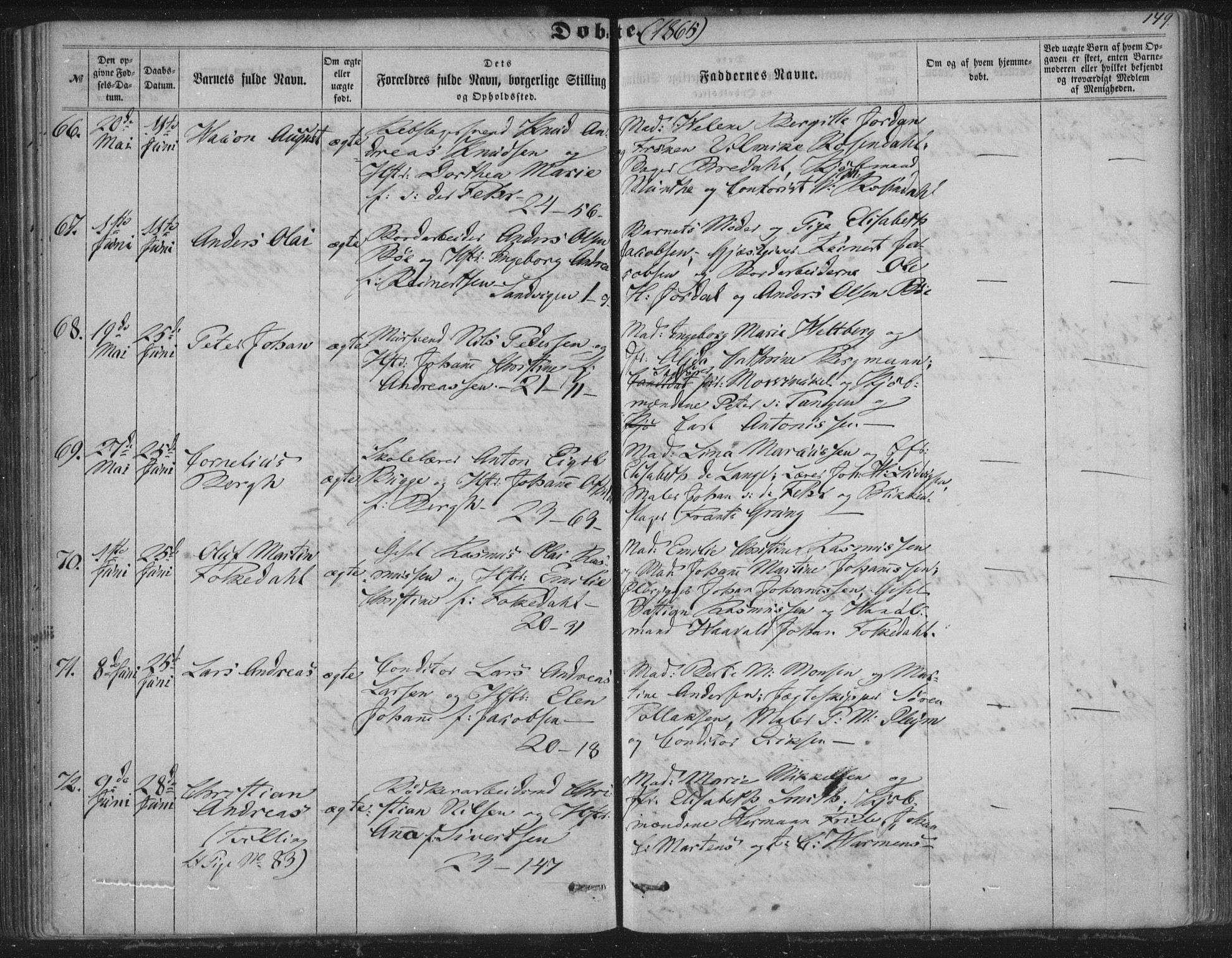 Korskirken sokneprestembete, SAB/A-76101/H/Haa/L0018: Parish register (official) no. B 4, 1857-1866, p. 149