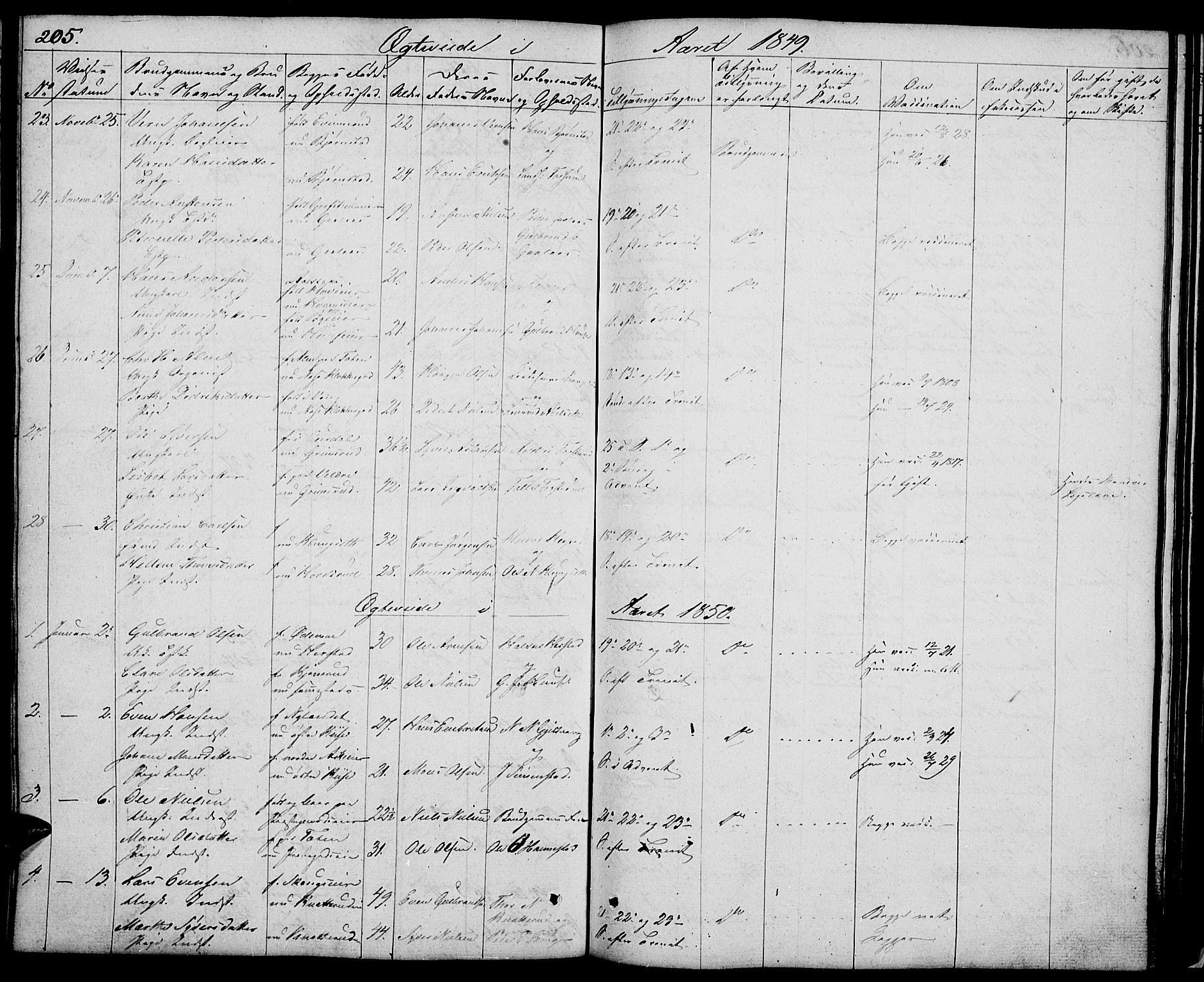 Nes prestekontor, Hedmark, SAH/PREST-020/L/La/L0004: Parish register (copy) no. 4, 1832-1861, p. 205
