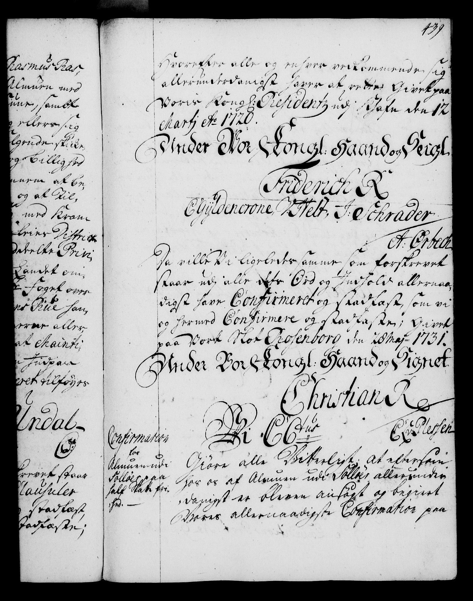 Rentekammeret, Kammerkanselliet, RA/EA-3111/G/Gg/Gga/L0003: Norsk ekspedisjonsprotokoll med register (merket RK 53.3), 1727-1734, p. 439