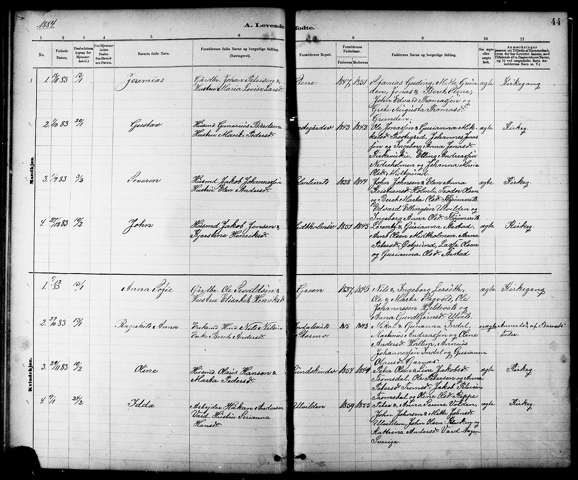 Ministerialprotokoller, klokkerbøker og fødselsregistre - Nord-Trøndelag, AV/SAT-A-1458/724/L0267: Parish register (copy) no. 724C03, 1879-1898, p. 44