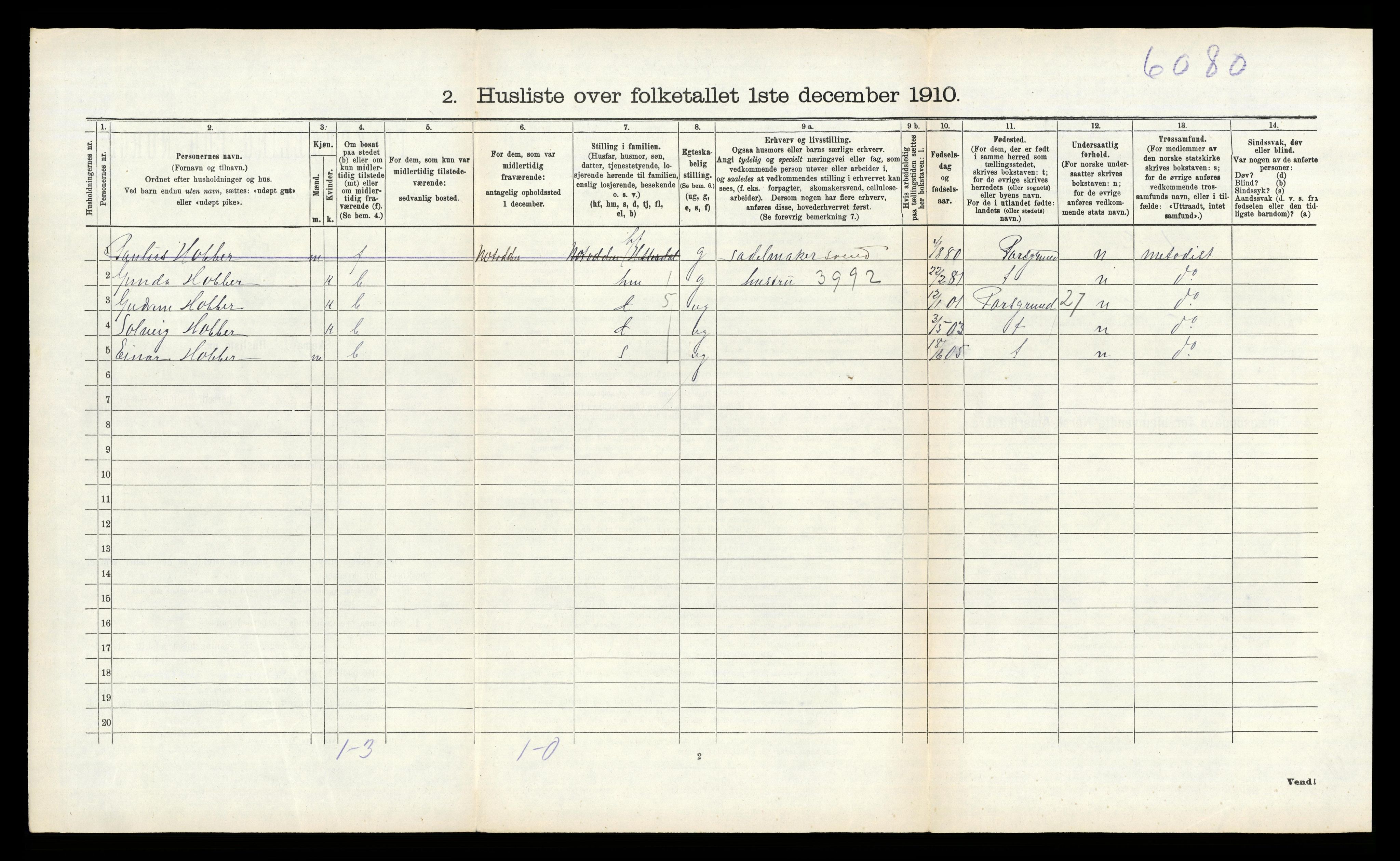 RA, 1910 census for Eidanger, 1910, p. 710