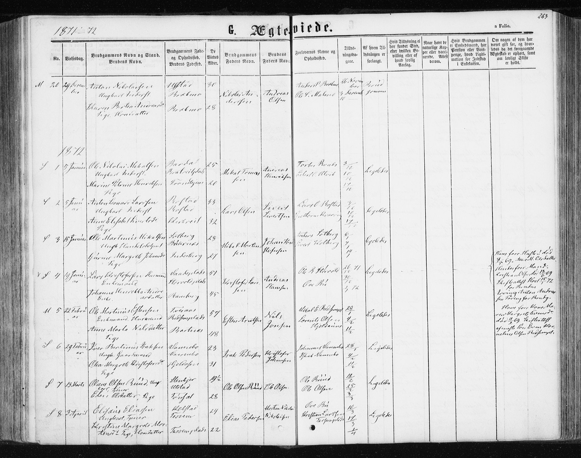 Ministerialprotokoller, klokkerbøker og fødselsregistre - Nord-Trøndelag, SAT/A-1458/741/L0394: Parish register (official) no. 741A08, 1864-1877, p. 263