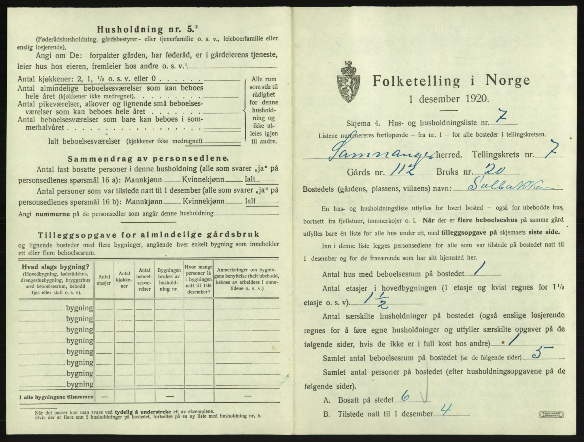 SAB, 1920 census for Samnanger, 1920, p. 408