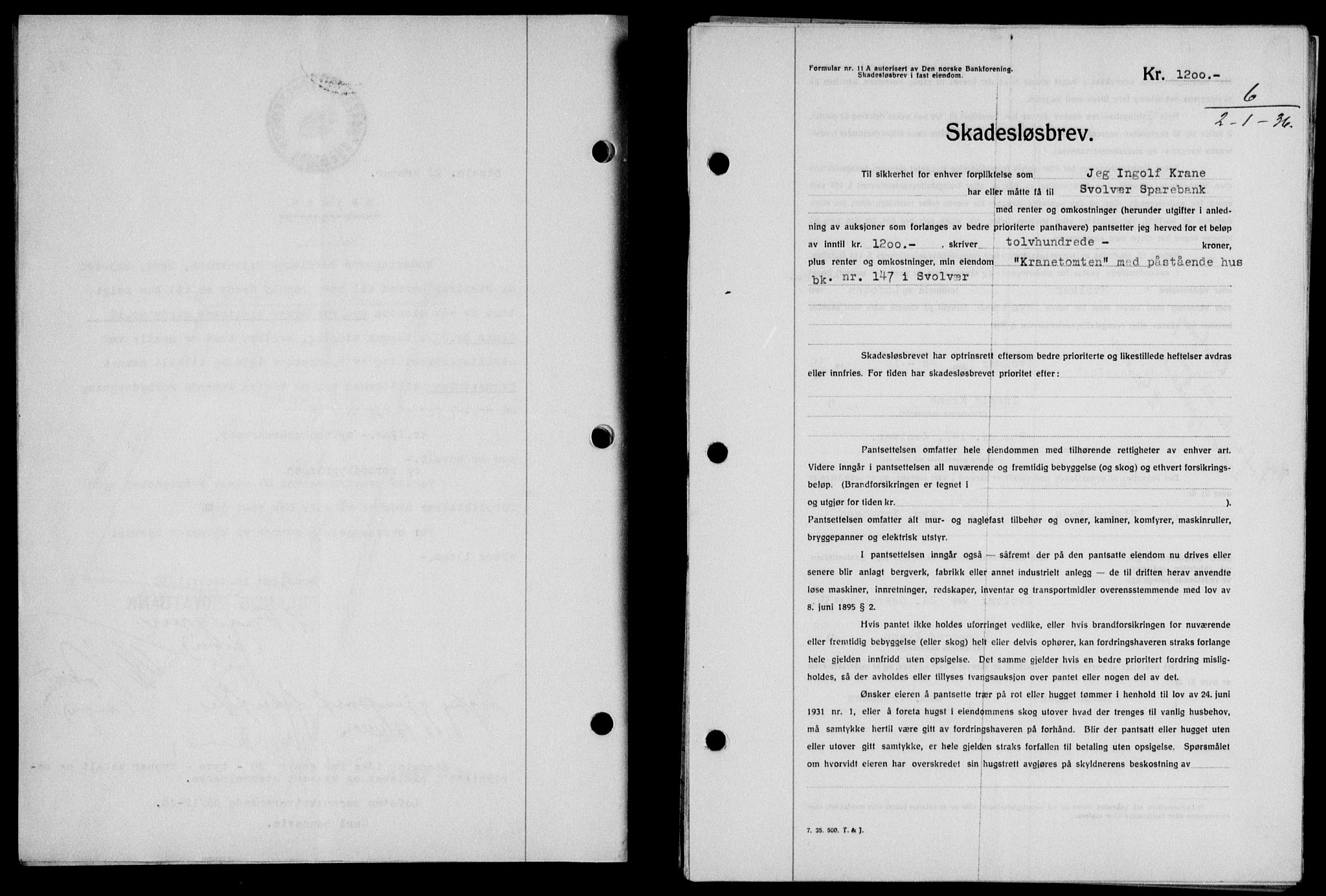 Lofoten sorenskriveri, SAT/A-0017/1/2/2C/L0033b: Mortgage book no. 33b, 1936-1936, Diary no: : 6/1936