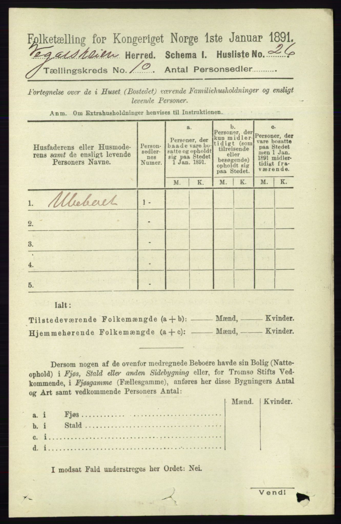 RA, 1891 census for 0912 Vegårshei, 1891, p. 1904