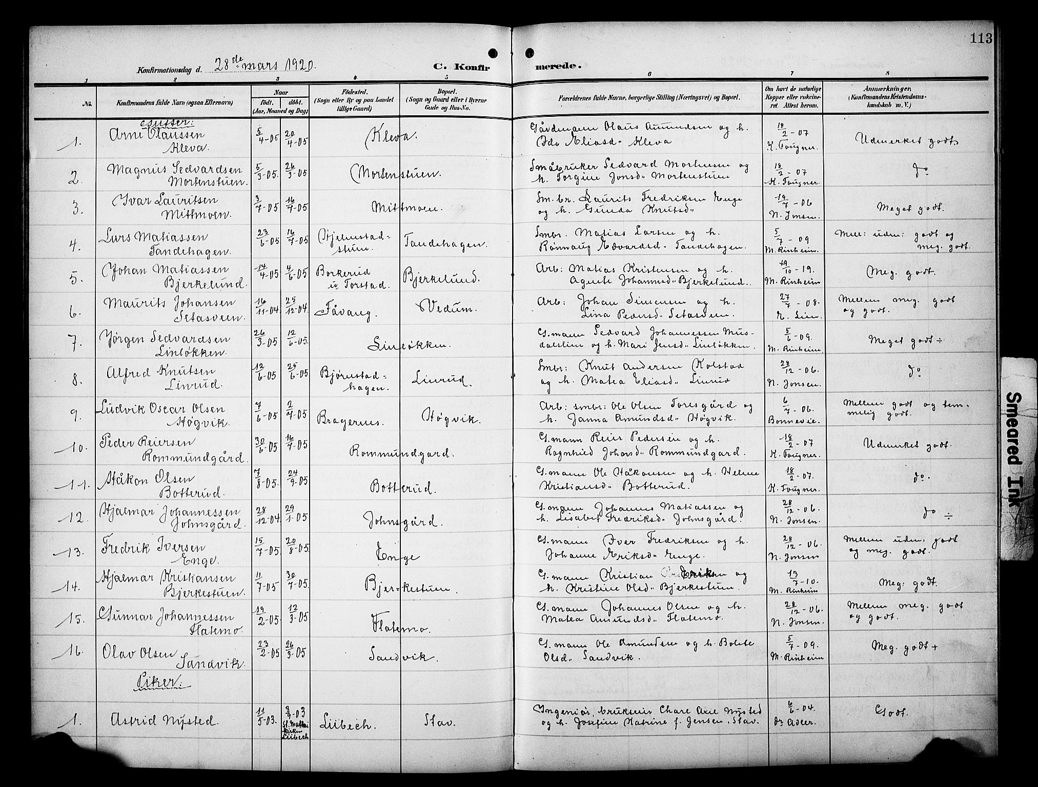 Øyer prestekontor, AV/SAH-PREST-084/H/Ha/Hab/L0006: Parish register (copy) no. 6, 1906-1929, p. 113