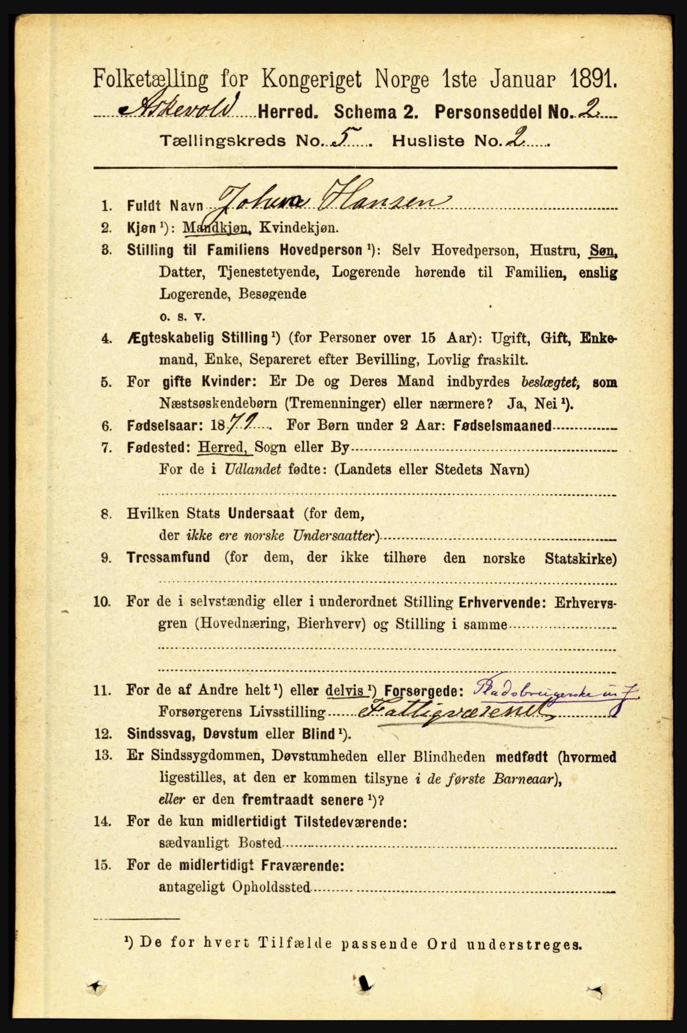 RA, 1891 census for 1428 Askvoll, 1891, p. 1524