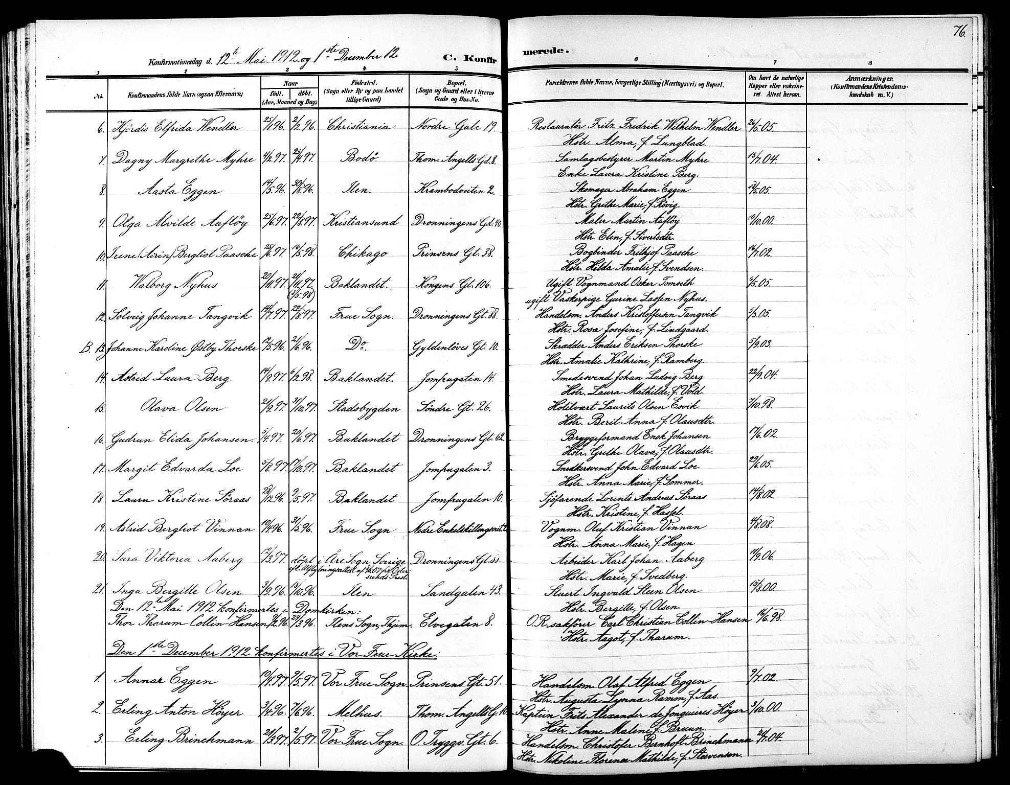 Ministerialprotokoller, klokkerbøker og fødselsregistre - Sør-Trøndelag, SAT/A-1456/602/L0146: Parish register (copy) no. 602C14, 1904-1914, p. 76
