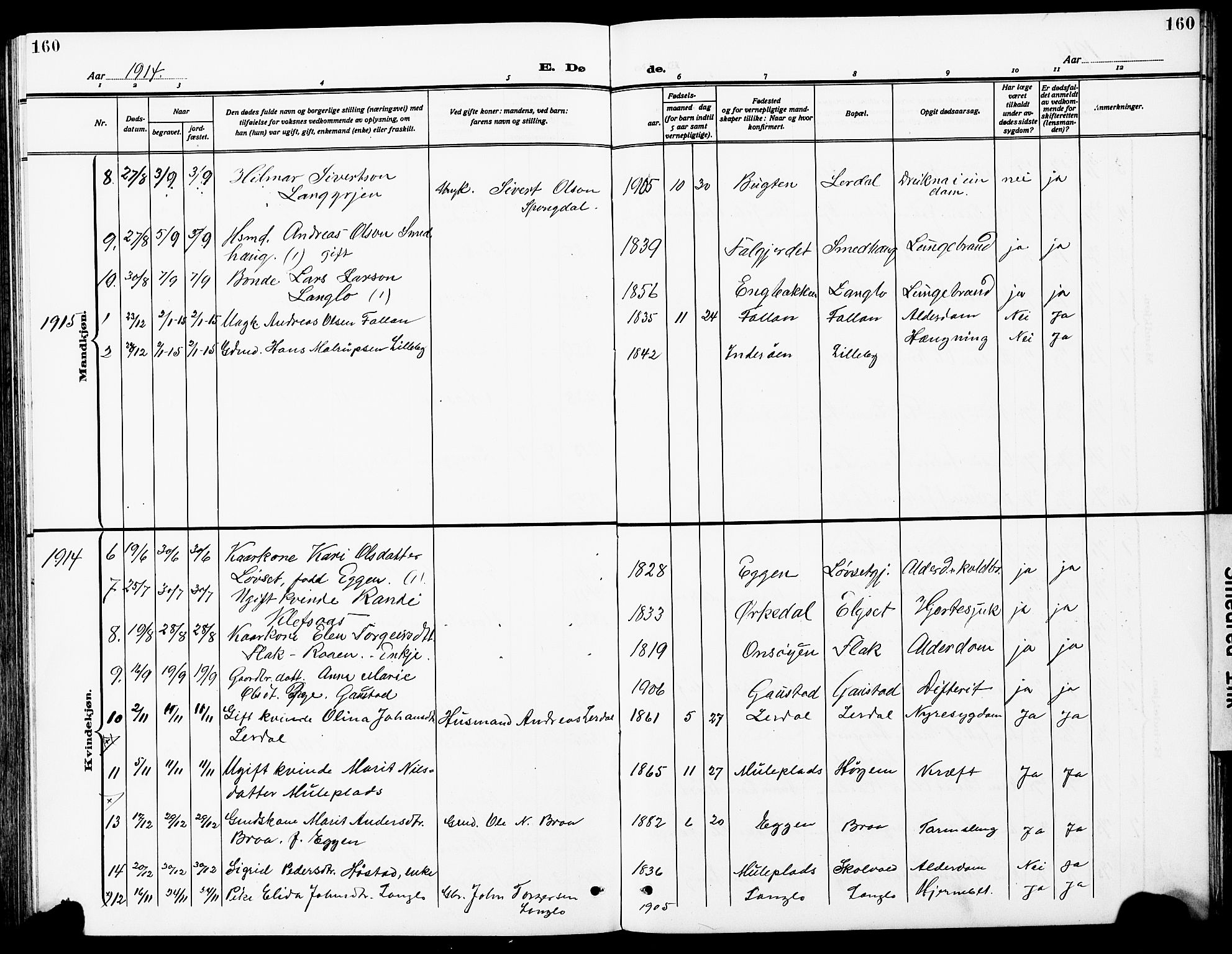 Ministerialprotokoller, klokkerbøker og fødselsregistre - Sør-Trøndelag, AV/SAT-A-1456/612/L0388: Parish register (copy) no. 612C04, 1909-1929, p. 160