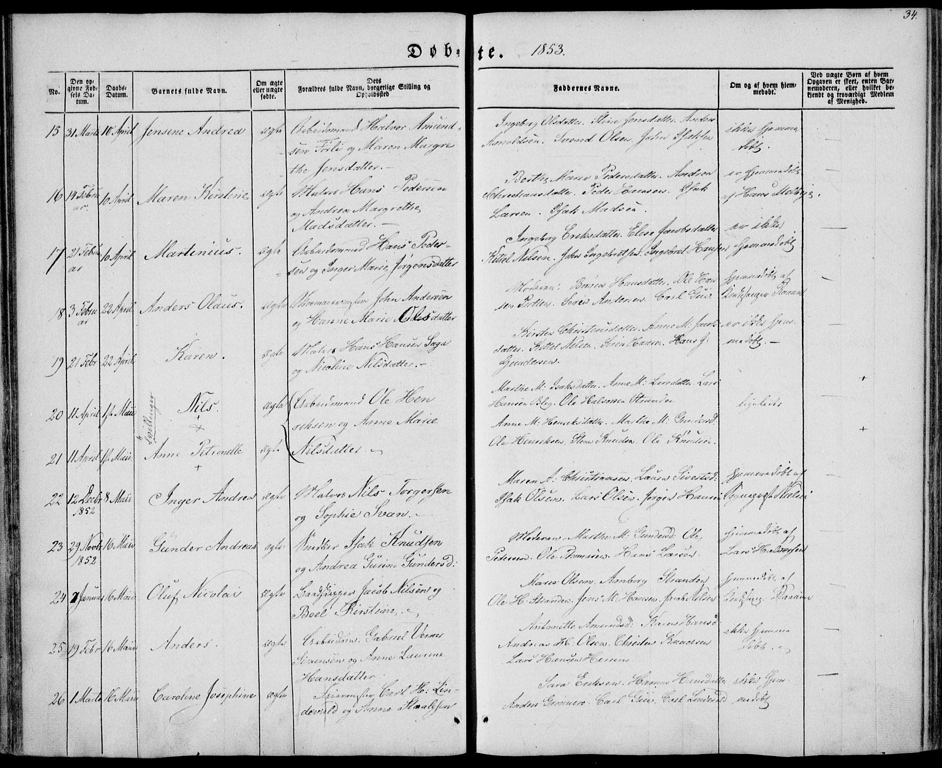 Brevik kirkebøker, AV/SAKO-A-255/F/Fa/L0005: Parish register (official) no. 5, 1847-1865, p. 34