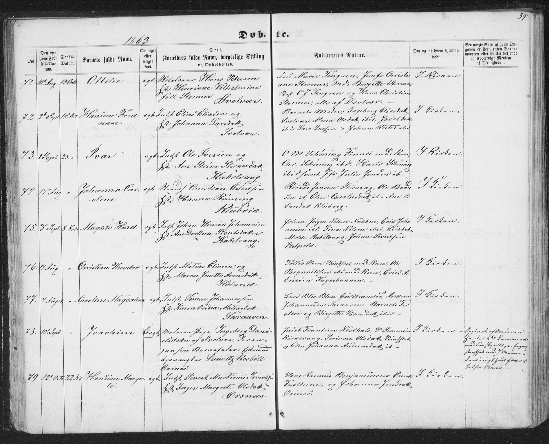 Ministerialprotokoller, klokkerbøker og fødselsregistre - Nordland, AV/SAT-A-1459/874/L1073: Parish register (copy) no. 874C02, 1860-1870, p. 39