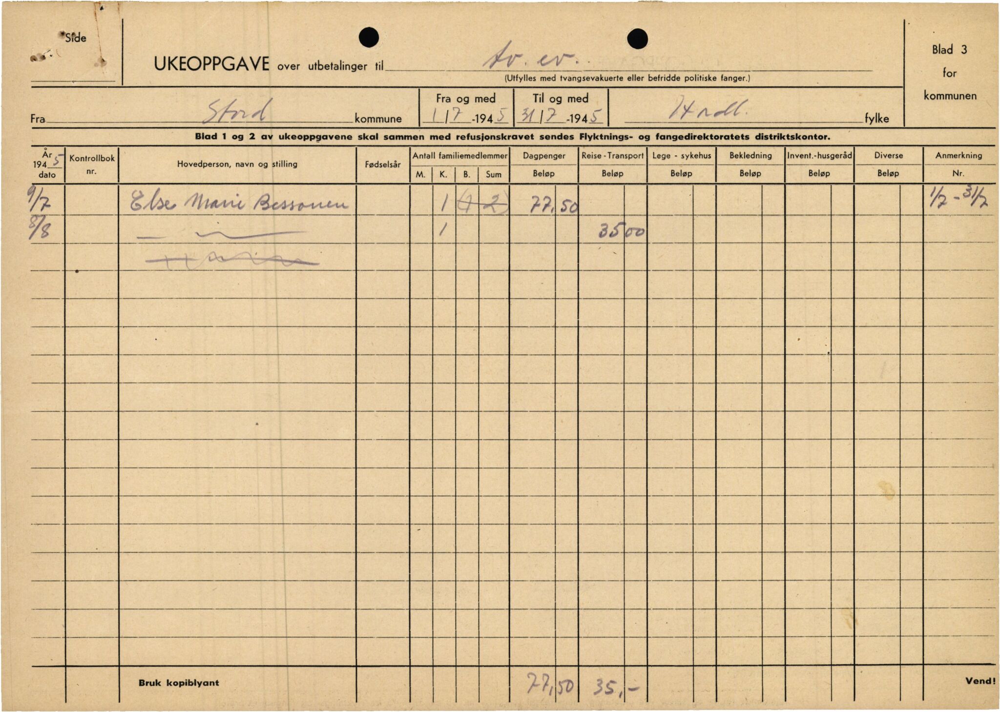 Stord kommune. Formannskapet, IKAH/1221-021/E/Ea/L0003/0007: Emneordna korrespondanse / Stønad til evakuerte , 1945-1946, p. 18