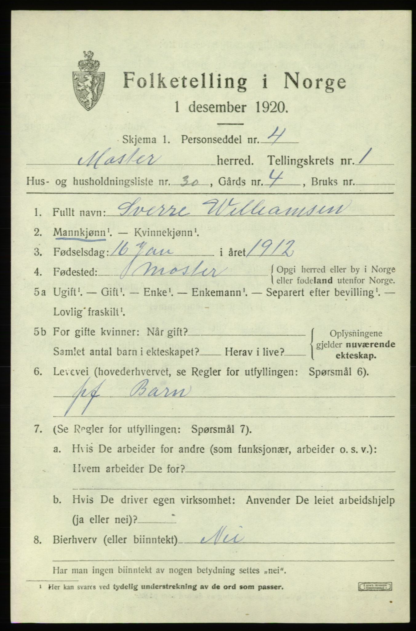 SAB, 1920 census for Moster, 1920, p. 813