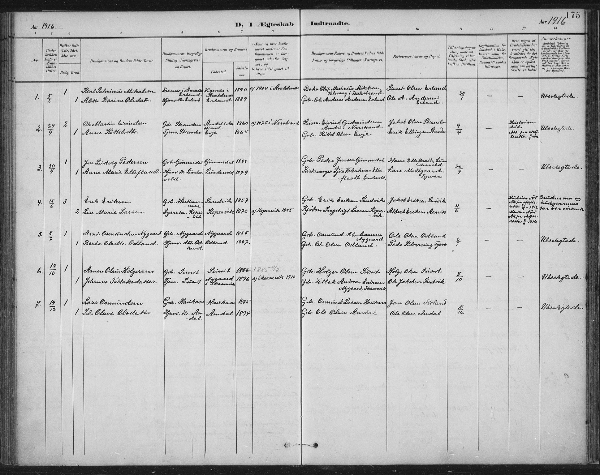Tysvær sokneprestkontor, SAST/A -101864/H/Ha/Haa/L0008: Parish register (official) no. A 8, 1897-1918, p. 175