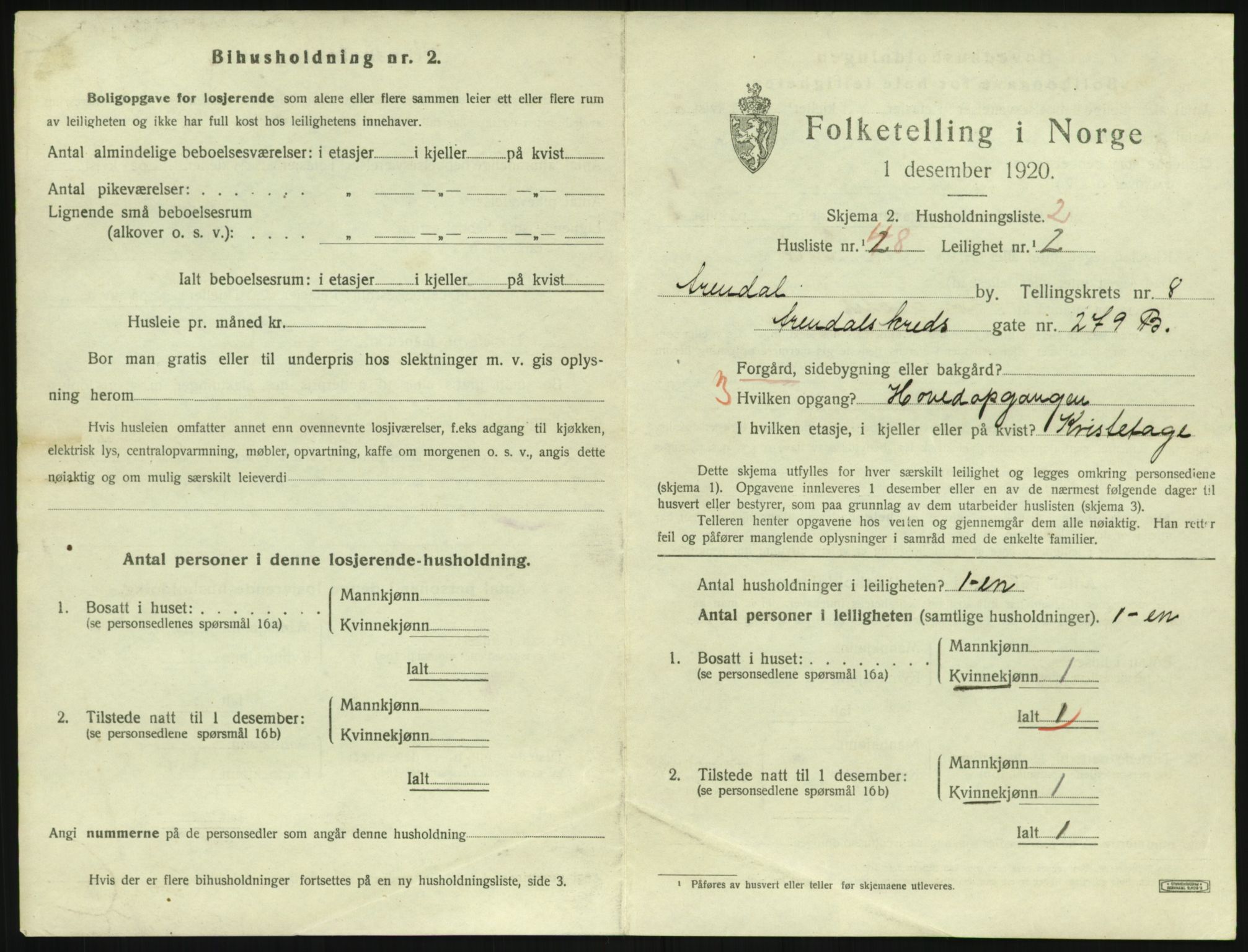 SAK, 1920 census for Arendal, 1920, p. 5802