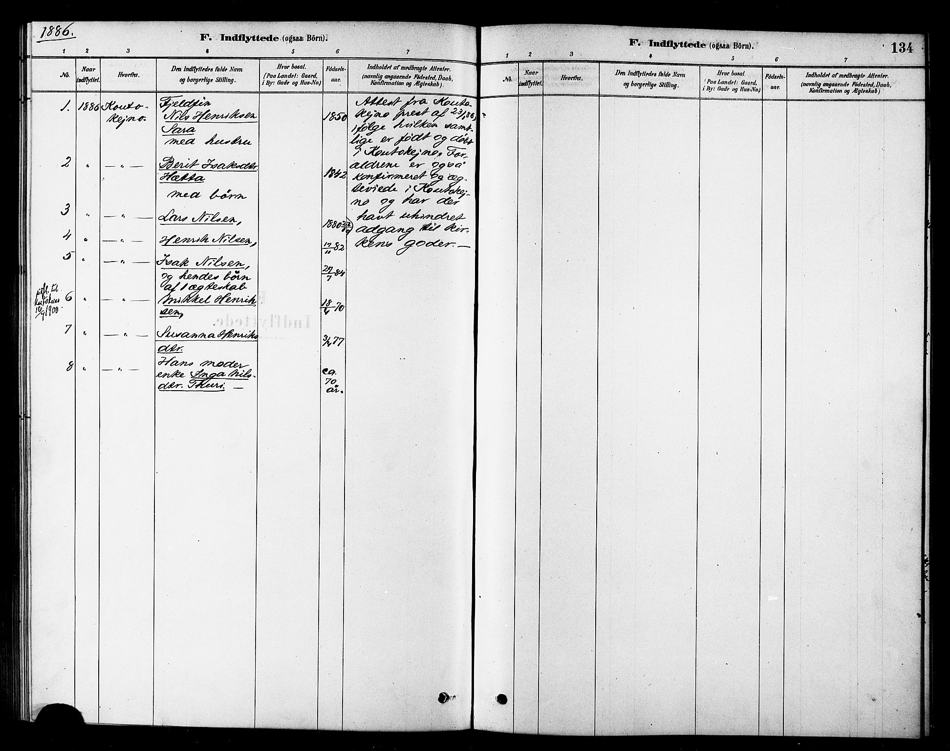 Loppa sokneprestkontor, AV/SATØ-S-1339/H/Ha/L0007kirke: Parish register (official) no. 7, 1879-1889, p. 134