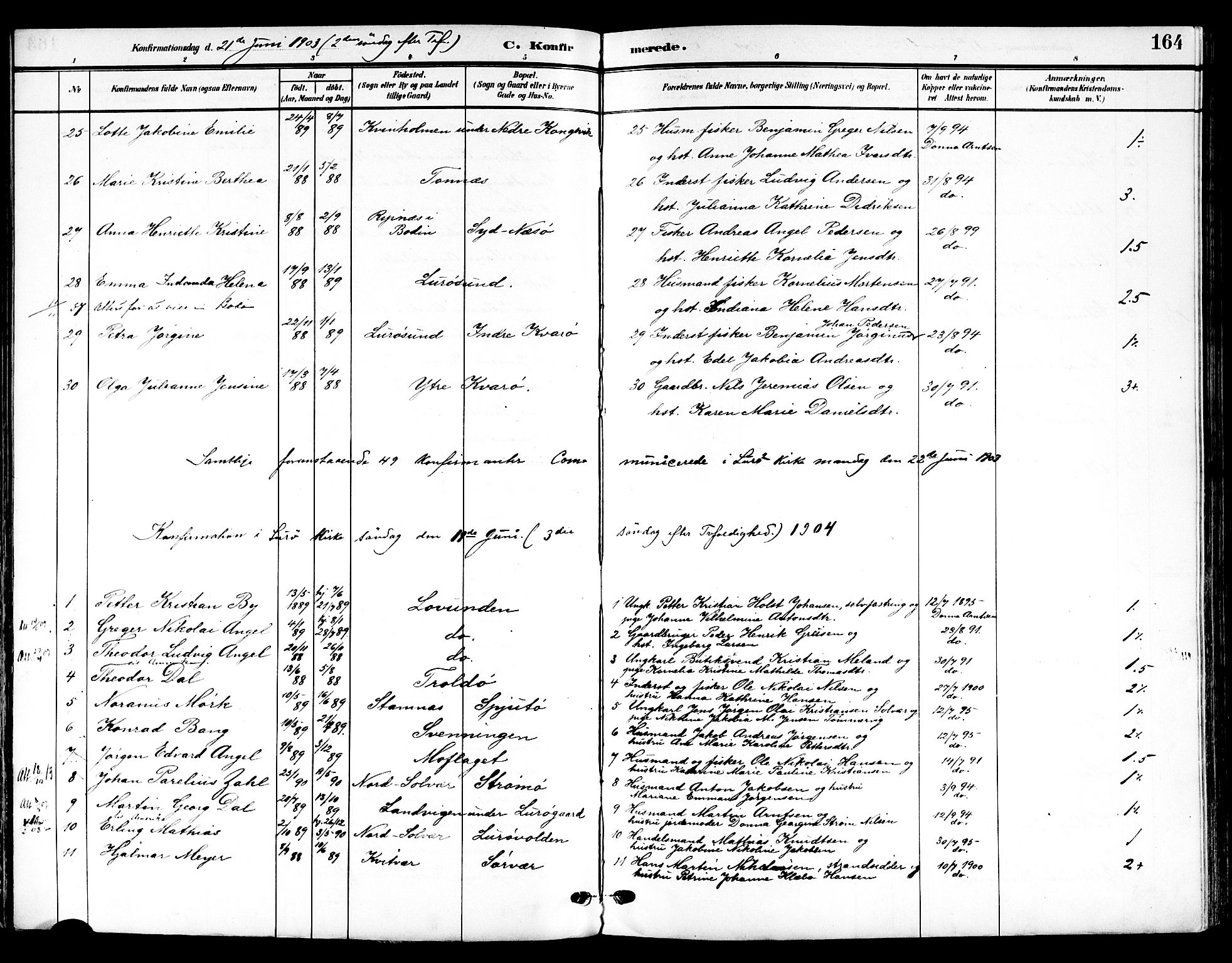 Ministerialprotokoller, klokkerbøker og fødselsregistre - Nordland, AV/SAT-A-1459/839/L0569: Parish register (official) no. 839A06, 1903-1922, p. 164