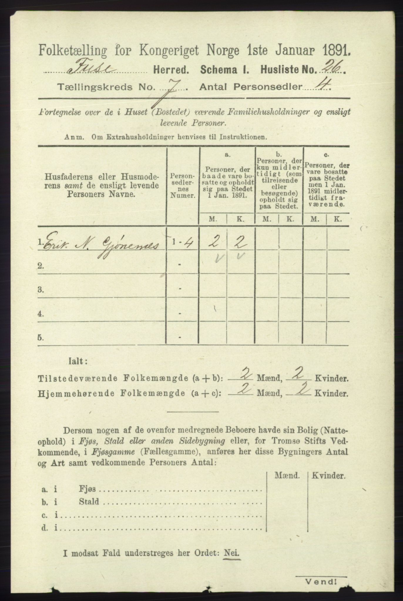 RA, 1891 census for 1241 Fusa, 1891, p. 1290