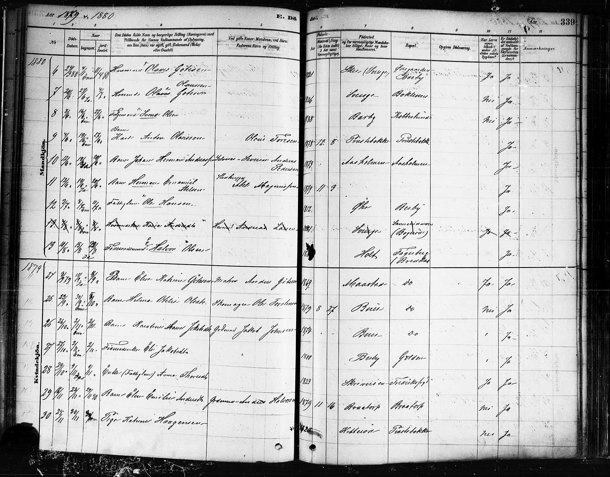 Idd prestekontor Kirkebøker, AV/SAO-A-10911/F/Fc/L0006b: Parish register (official) no. III 6B, 1878-1903, p. 339