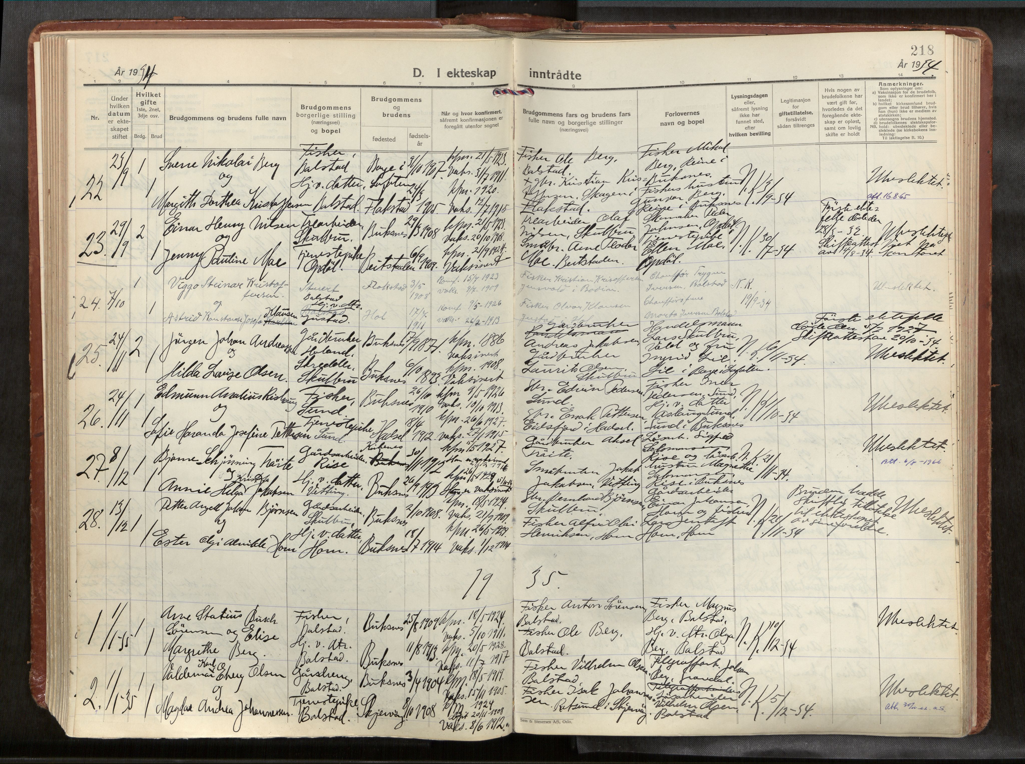 Ministerialprotokoller, klokkerbøker og fødselsregistre - Nordland, AV/SAT-A-1459/881/L1161: Parish register (official) no. 881A14, 1932-1955, p. 218