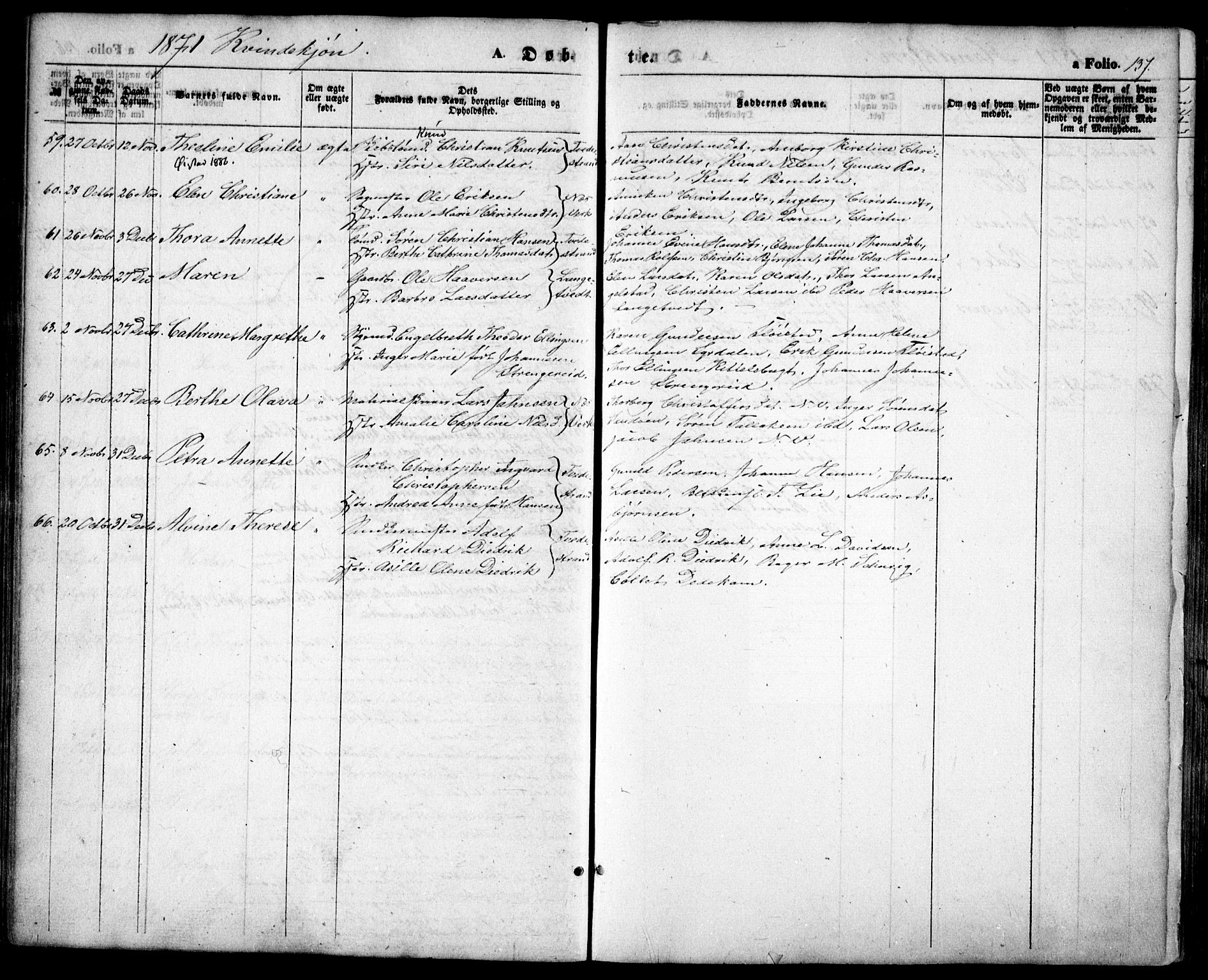 Holt sokneprestkontor, AV/SAK-1111-0021/F/Fa/L0009: Parish register (official) no. A 9, 1861-1871, p. 137