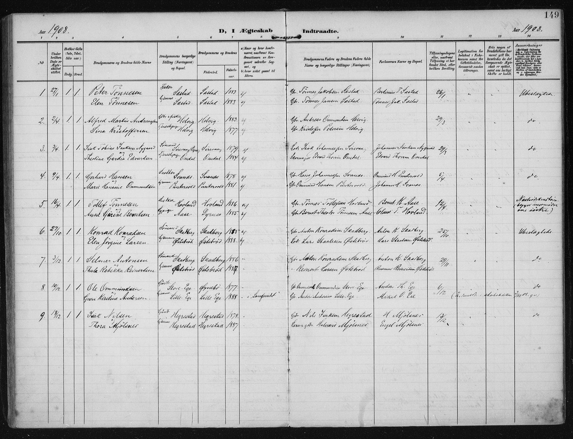 Eigersund sokneprestkontor, SAST/A-101807/S08/L0021: Parish register (official) no. A 20, 1906-1928, p. 149