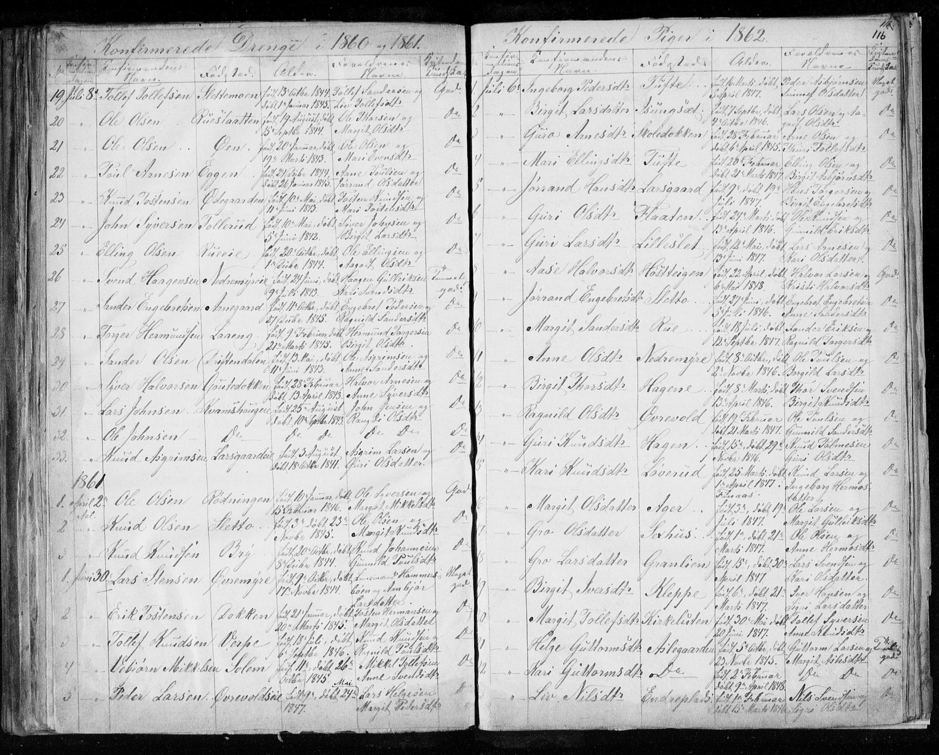 Hol kirkebøker, SAKO/A-227/F/Fa/L0001: Parish register (official) no. I 1, 1850-1870, p. 115-116