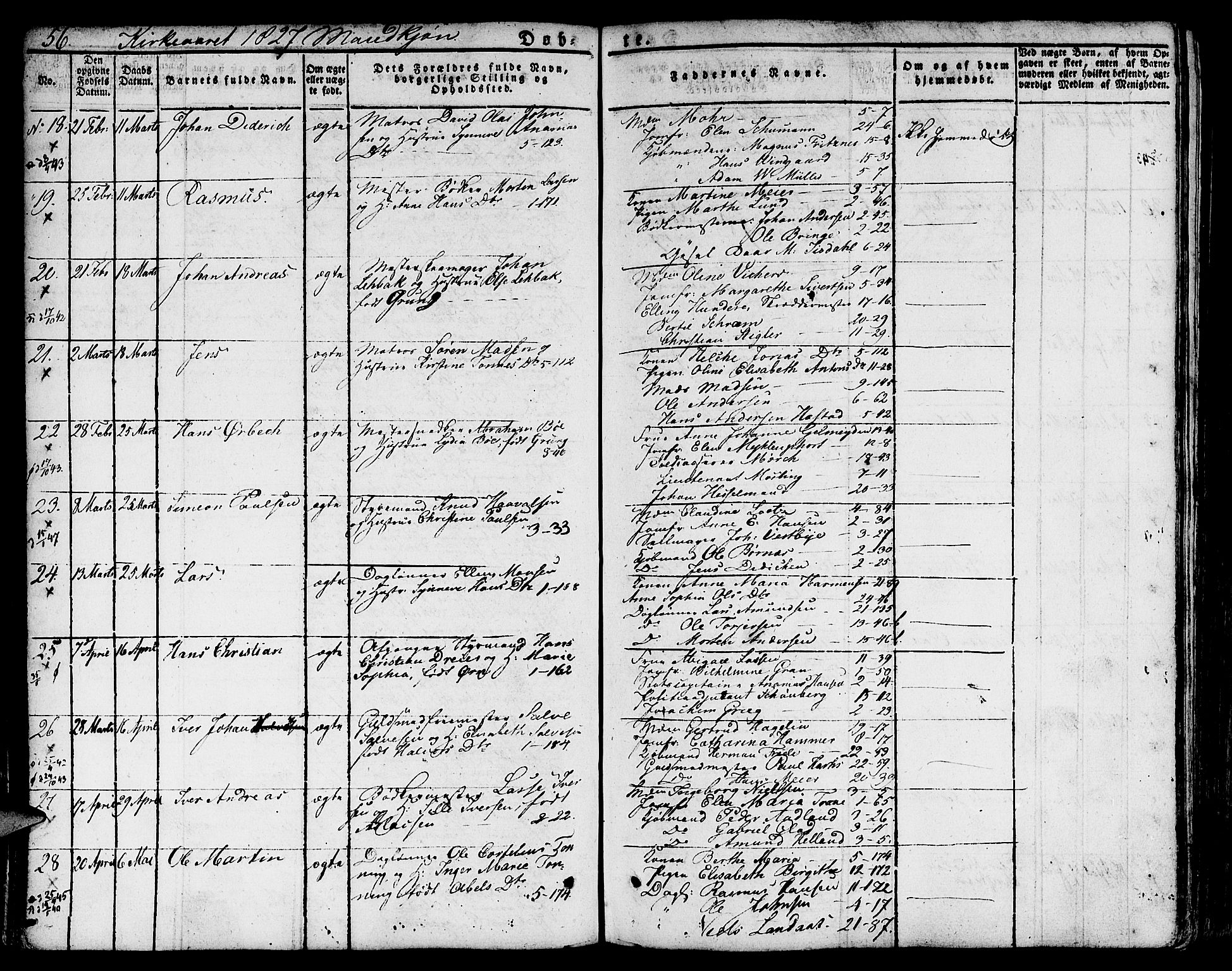 Nykirken Sokneprestembete, AV/SAB-A-77101/H/Hab: Parish register (copy) no. A 5I, 1821-1841, p. 56