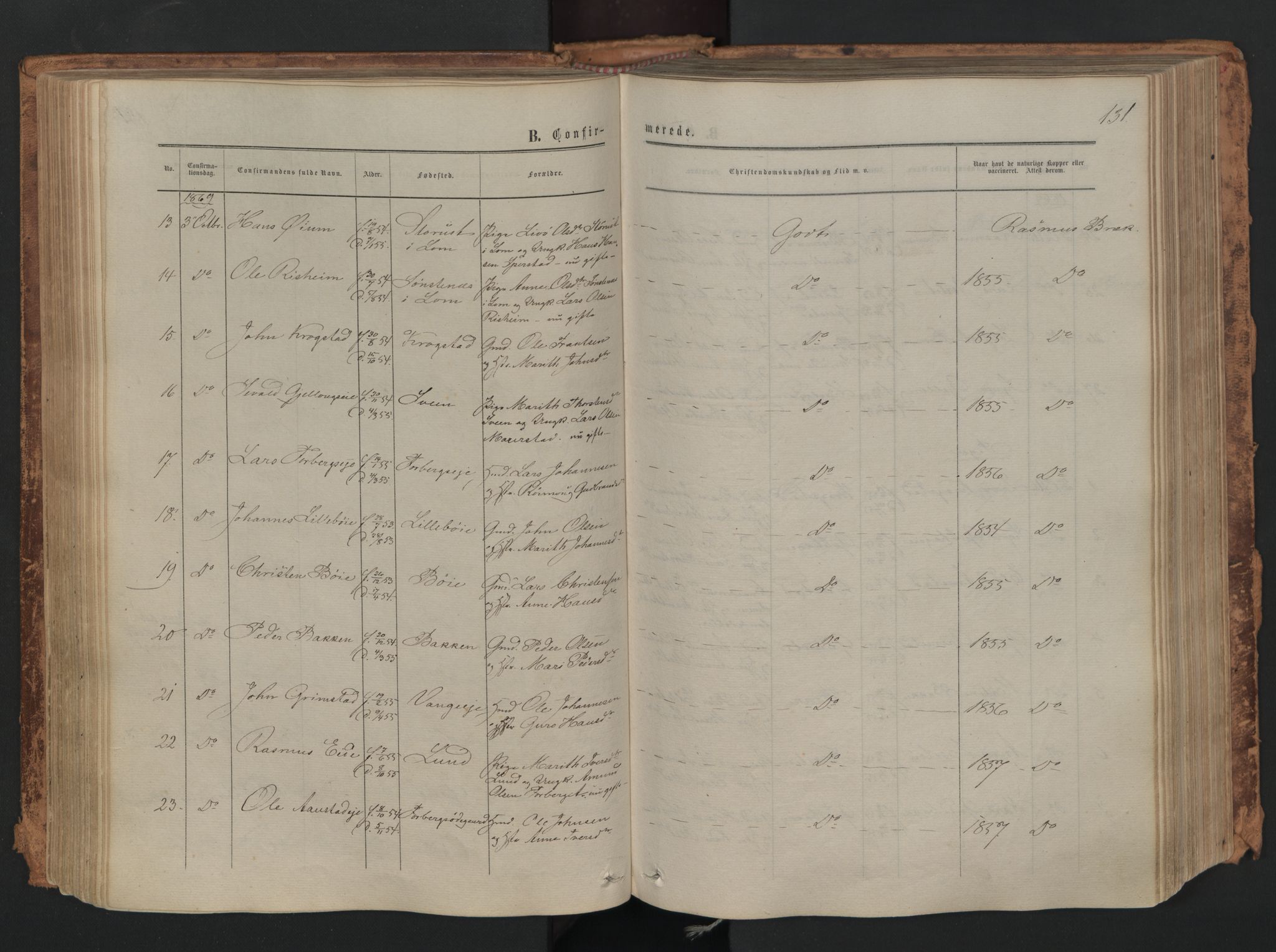 Skjåk prestekontor, SAH/PREST-072/H/Ha/Haa/L0001: Parish register (official) no. 1, 1863-1879, p. 131