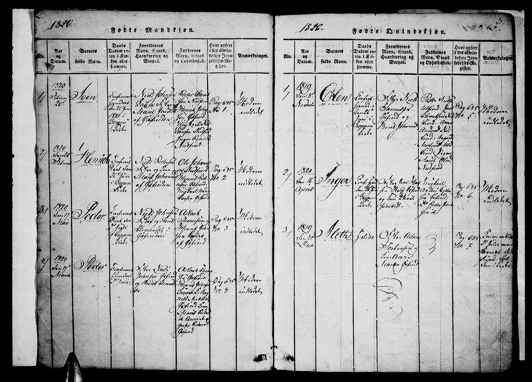 Loppa sokneprestkontor, SATØ/S-1339/H/Ha/L0003kirke: Parish register (official) no. 3, 1820-1848, p. 2-3