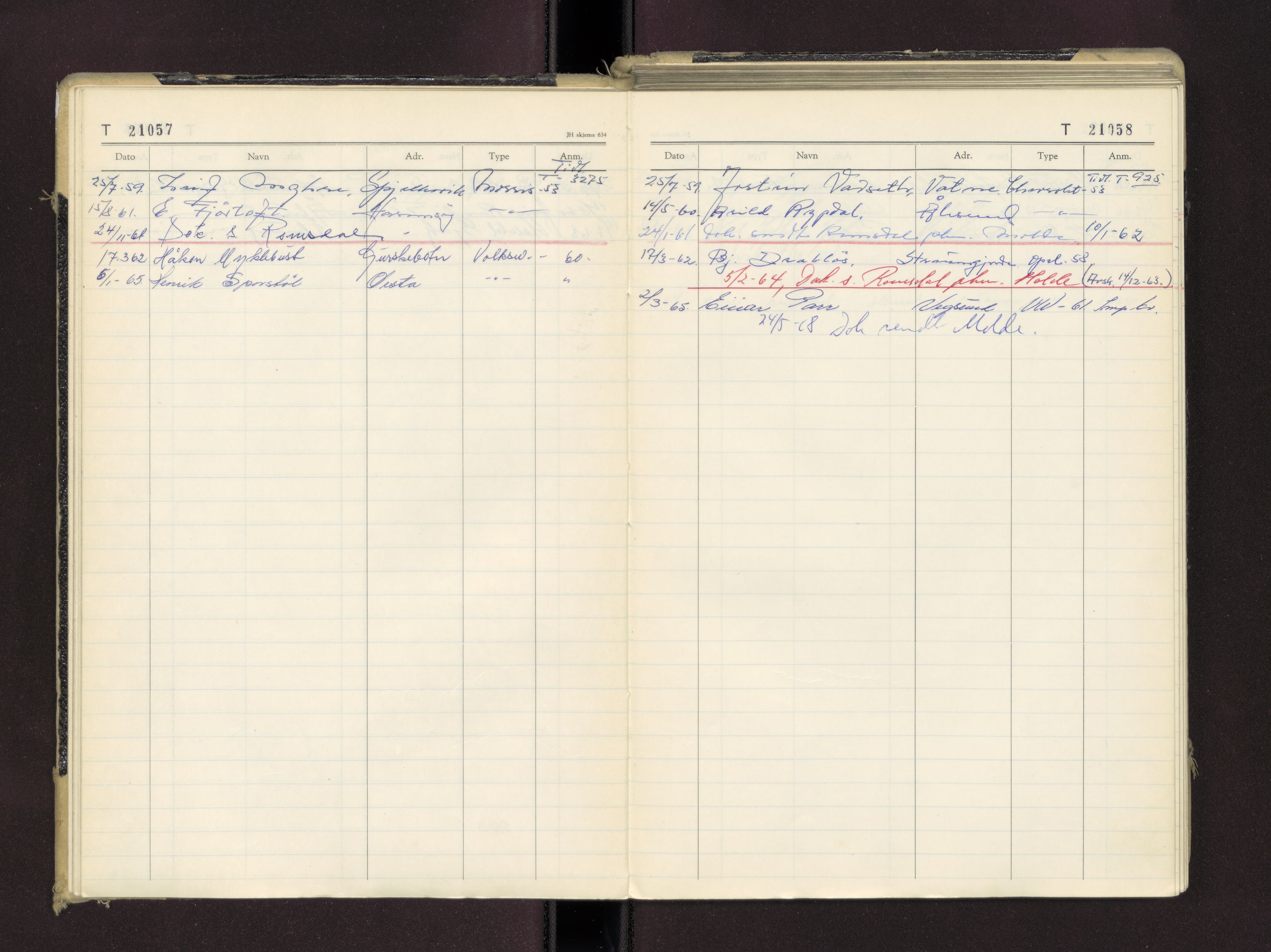 Møre og Romsdal vegkontor - Ålesund trafikkstasjon, AV/SAT-A-4099/F/Fc/L0016: Bilregister; T 21000 - T 21499, 1955-1970