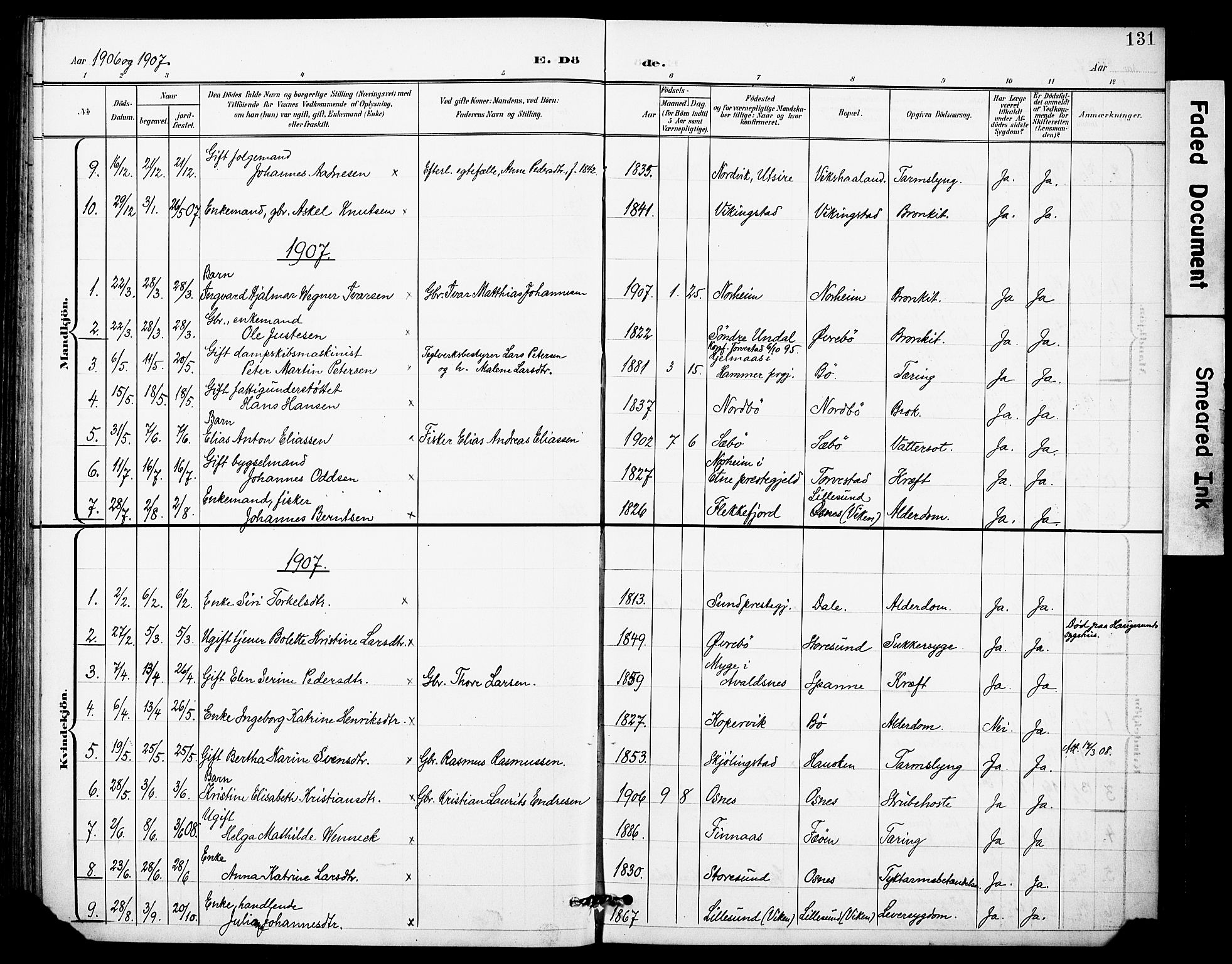 Torvastad sokneprestkontor, SAST/A -101857/H/Ha/Haa/L0017: Parish register (official) no. A 16, 1899-1911, p. 131