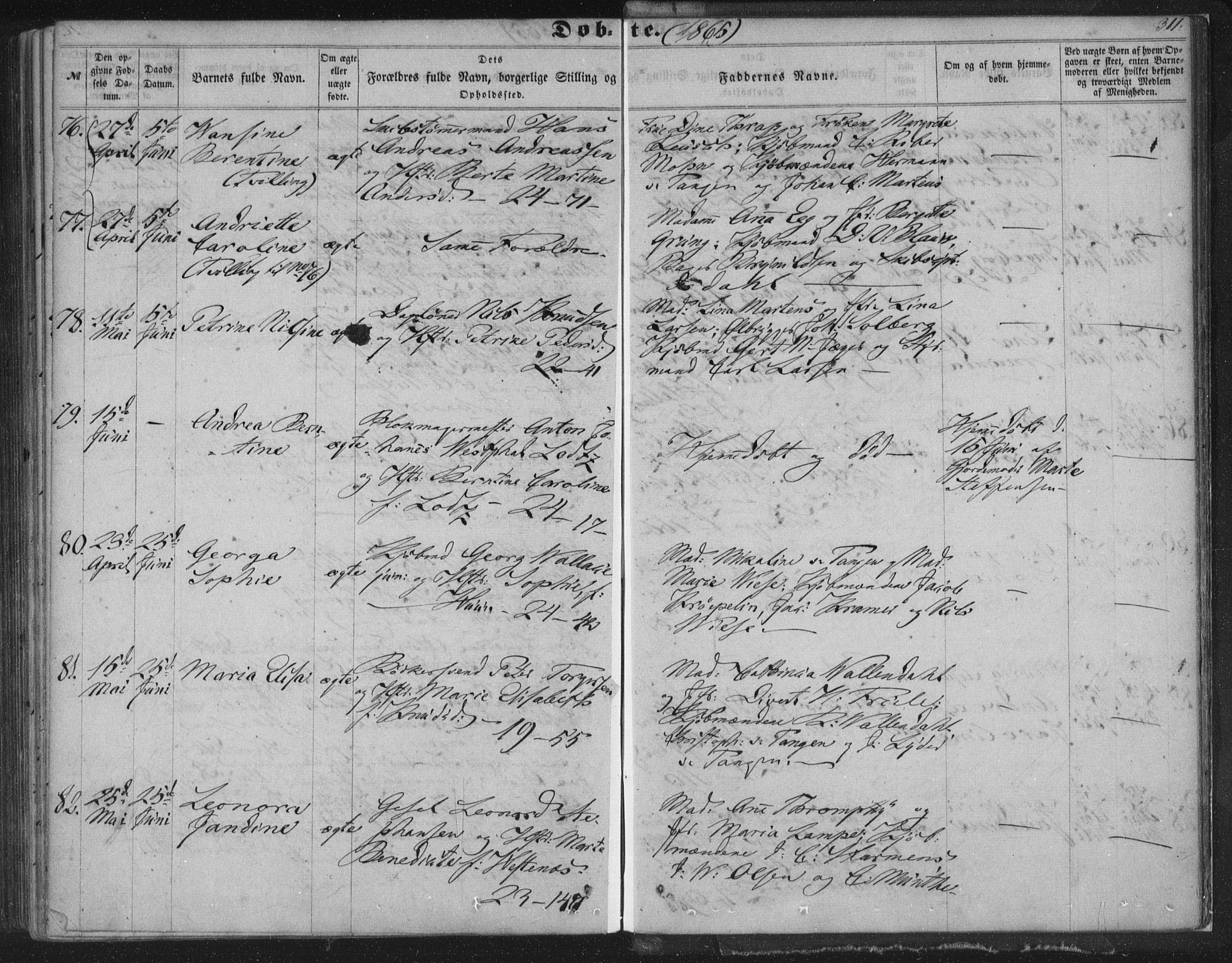 Korskirken sokneprestembete, SAB/A-76101/H/Haa/L0018: Parish register (official) no. B 4, 1857-1866, p. 311
