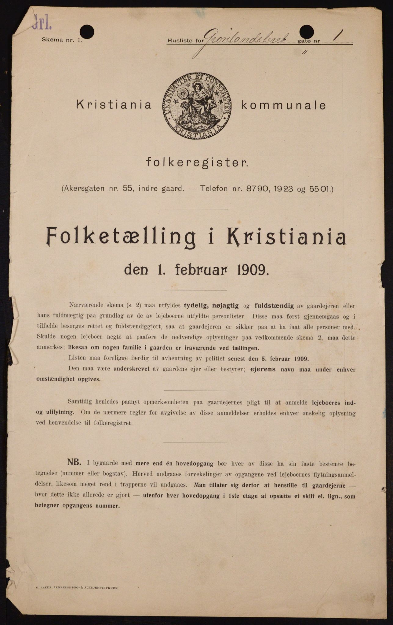 OBA, Municipal Census 1909 for Kristiania, 1909, p. 28707