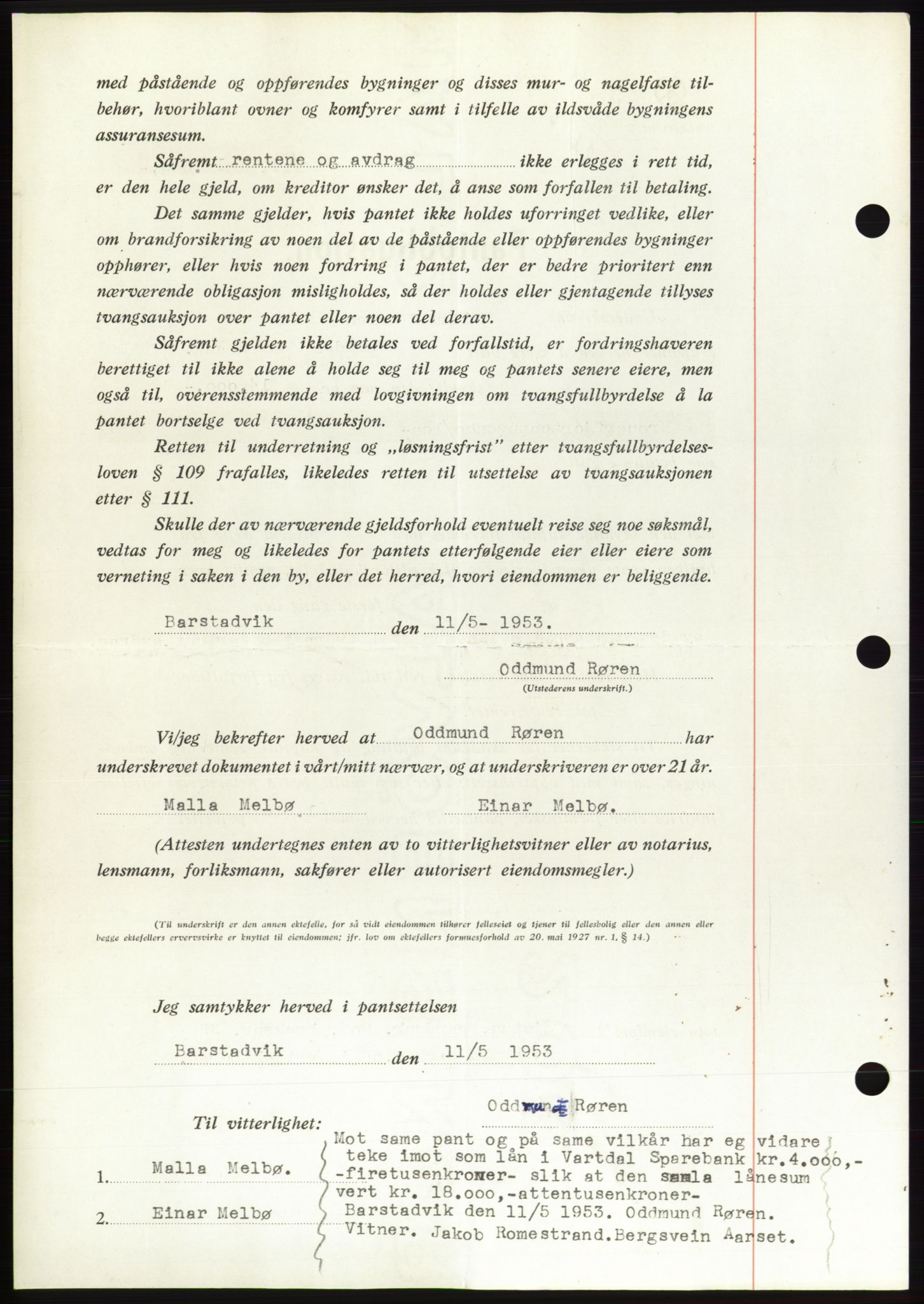 Søre Sunnmøre sorenskriveri, AV/SAT-A-4122/1/2/2C/L0123: Mortgage book no. 11B, 1953-1953, Diary no: : 1164/1953