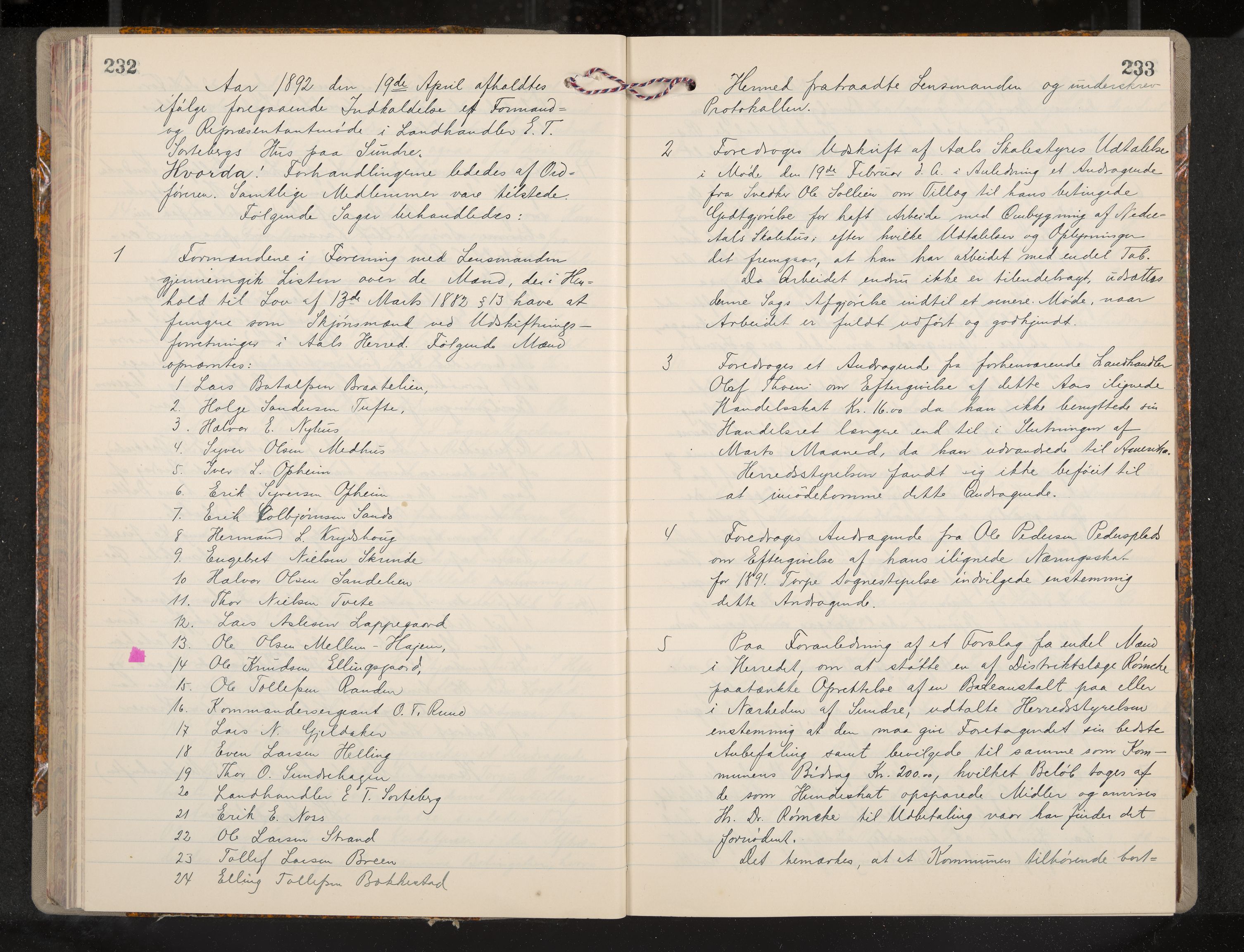 Ål formannskap og sentraladministrasjon, IKAK/0619021/A/Aa/L0004: Utskrift av møtebok, 1881-1901, p. 232-233