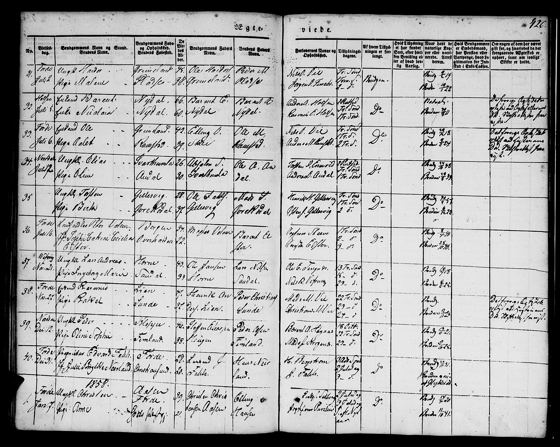 Førde sokneprestembete, SAB/A-79901/H/Haa/Haaa/L0007: Parish register (official) no. A 7, 1843-1860, p. 426