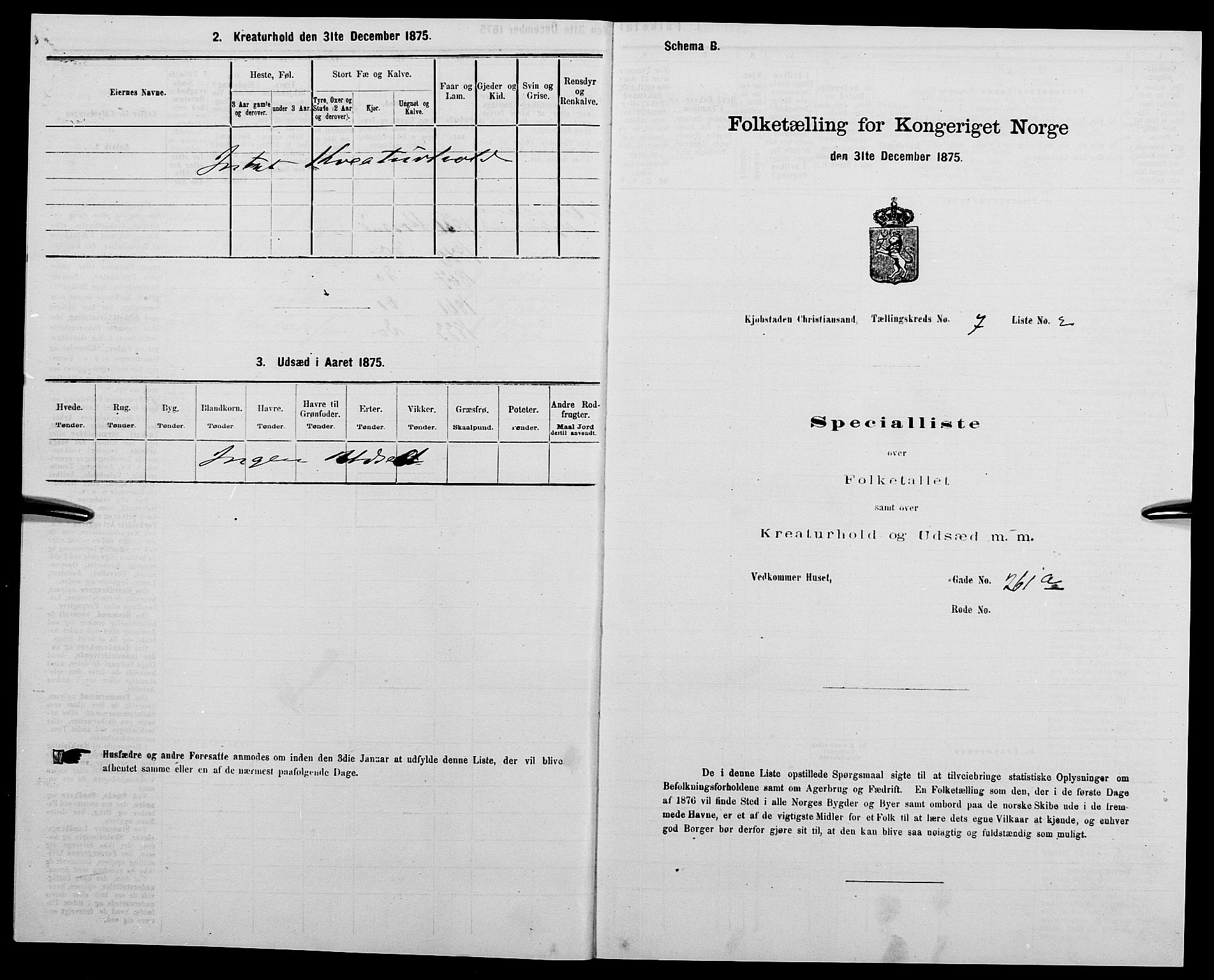 SAK, 1875 census for 1001P Kristiansand, 1875, p. 990