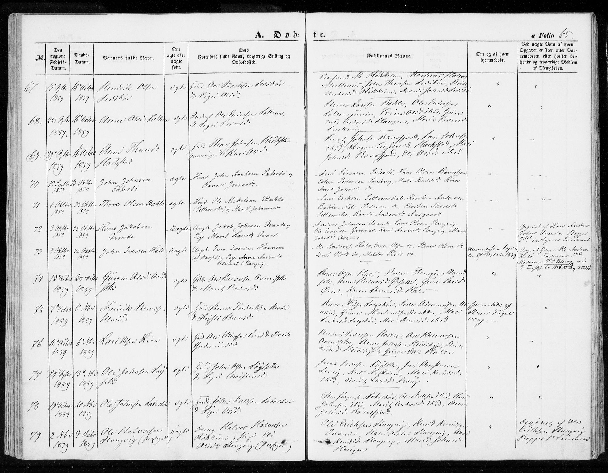 Ministerialprotokoller, klokkerbøker og fødselsregistre - Møre og Romsdal, SAT/A-1454/592/L1026: Parish register (official) no. 592A04, 1849-1867, p. 65