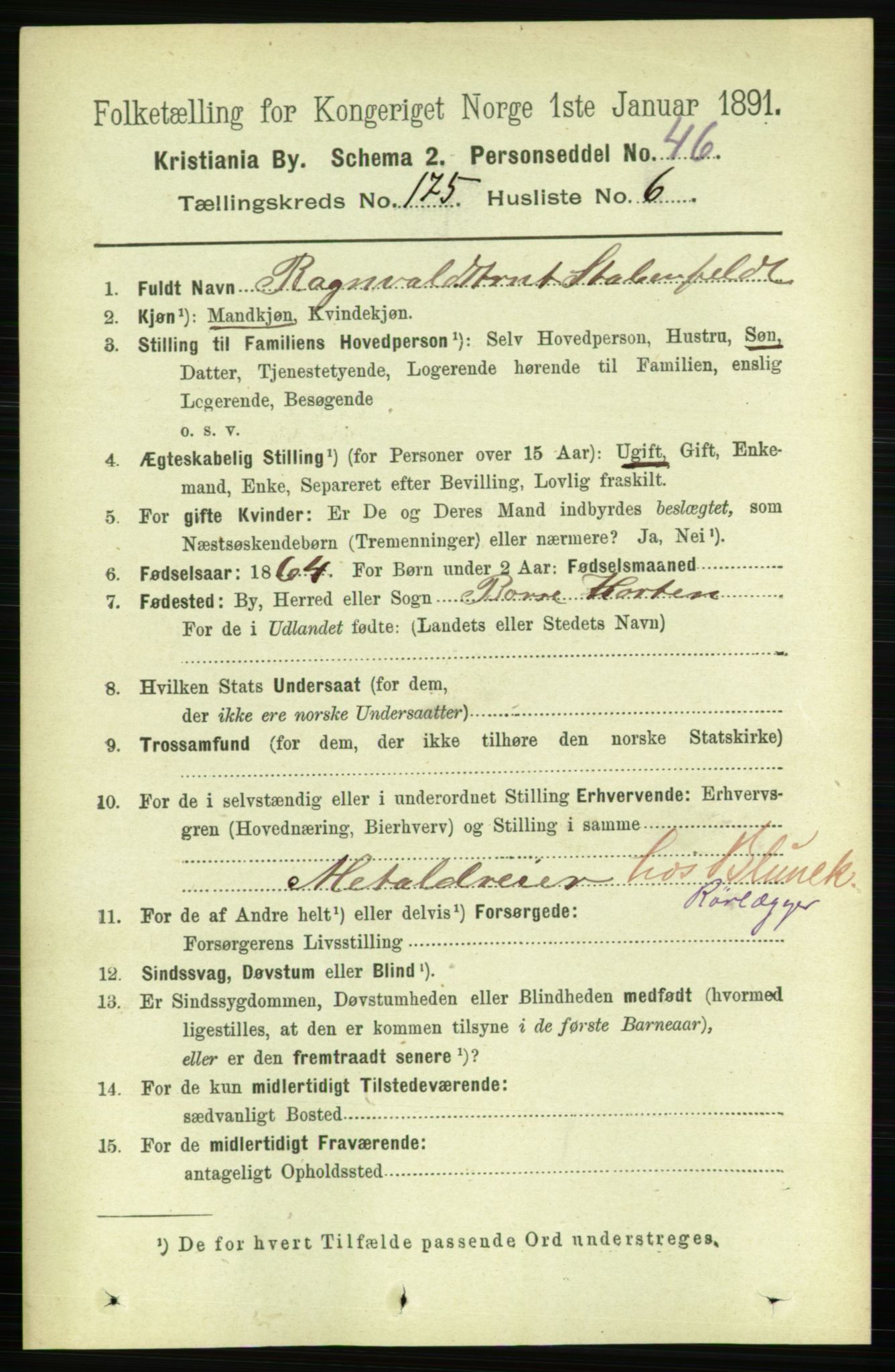 RA, 1891 census for 0301 Kristiania, 1891, p. 105120