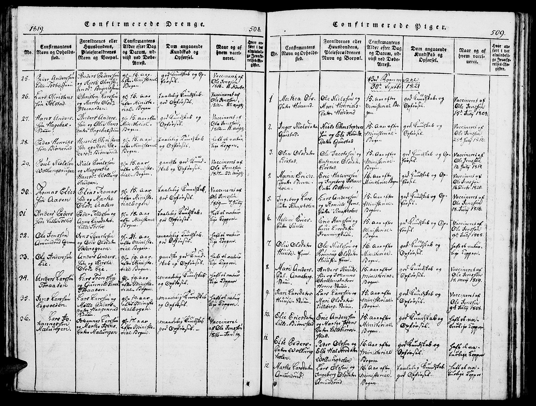 Romedal prestekontor, AV/SAH-PREST-004/K/L0002: Parish register (official) no. 2, 1814-1828, p. 508-509