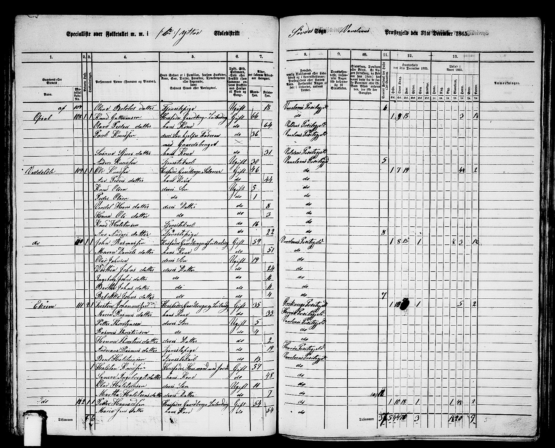 RA, 1865 census for Vanylven, 1865, p. 104