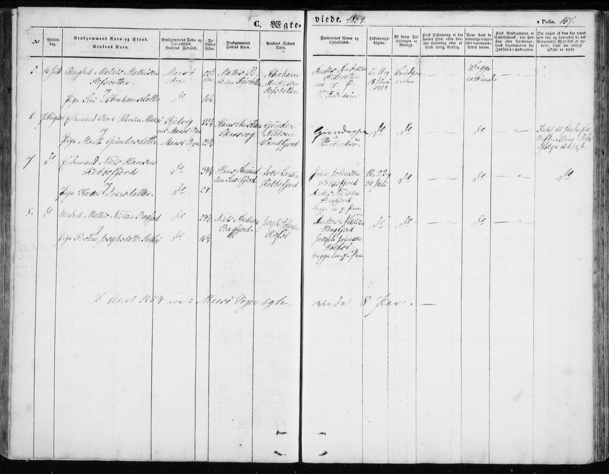 Måsøy sokneprestkontor, SATØ/S-1348/H/Ha/L0002kirke: Parish register (official) no. 2, 1852-1865, p. 167