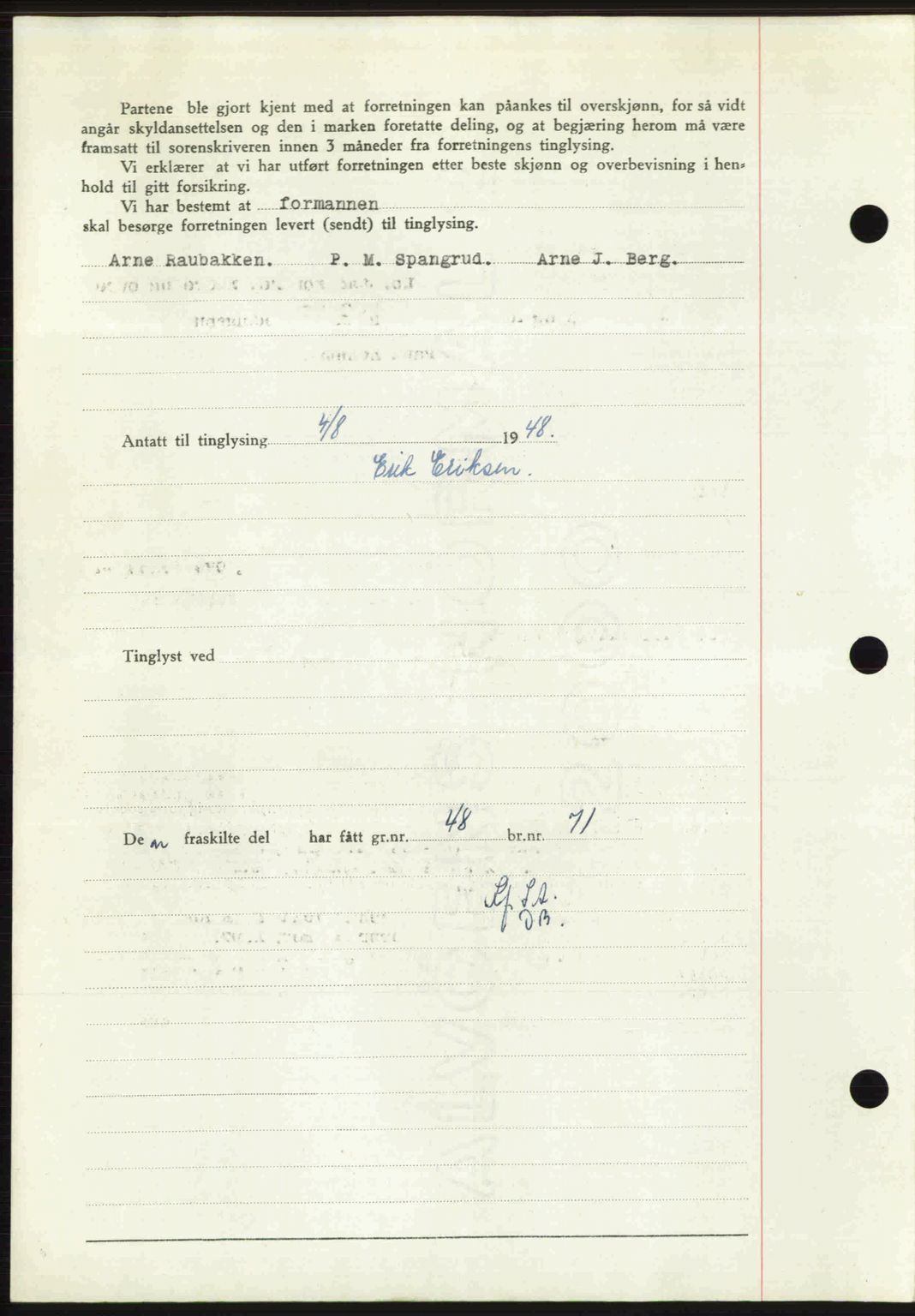 Sør-Gudbrandsdal tingrett, SAH/TING-004/H/Hb/Hbd/L0022: Mortgage book no. A22, 1948-1948, Diary no: : 1816/1948
